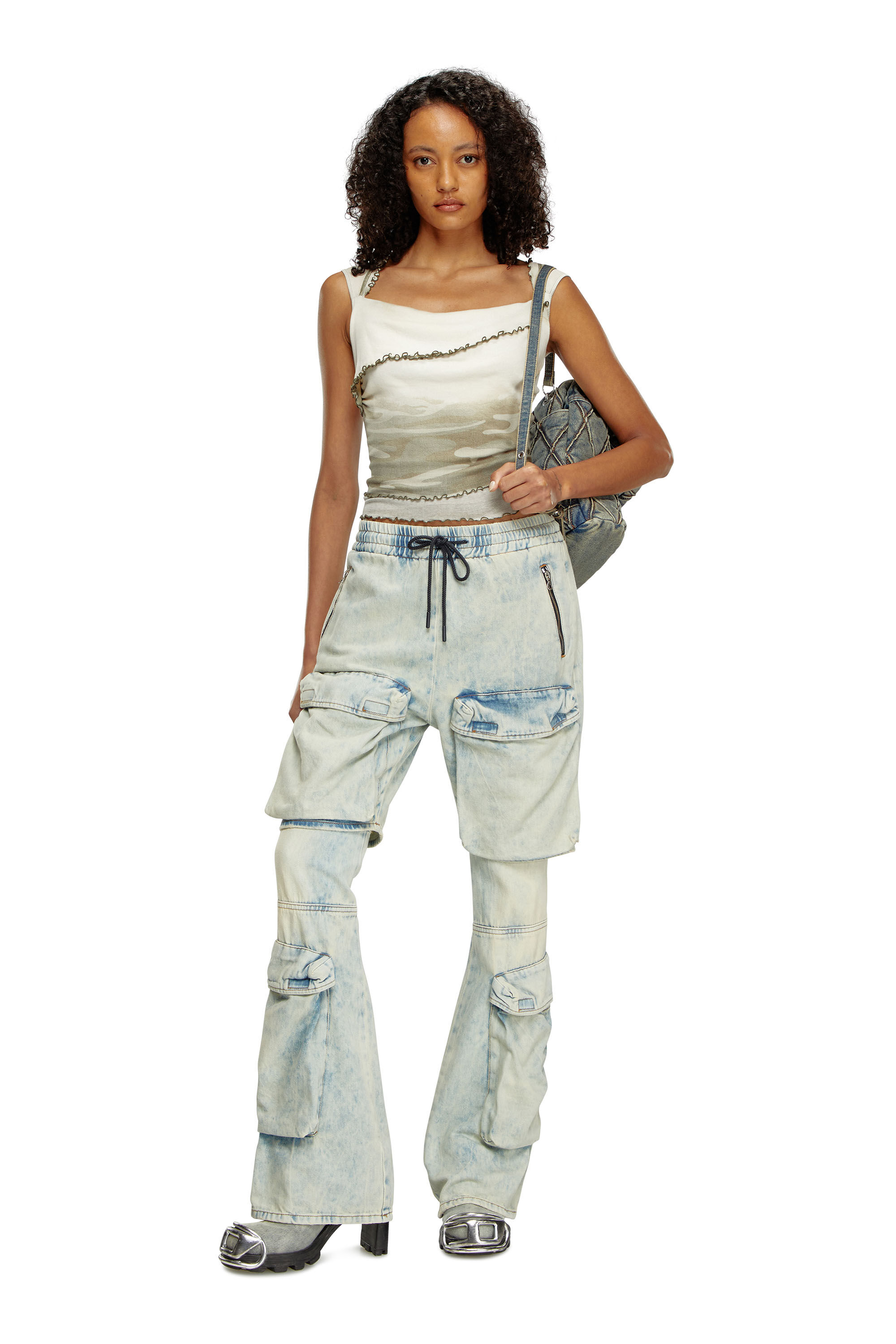 Diesel - D-RIDE-S, Female's Denim cargo shorts in Light Blue - 1