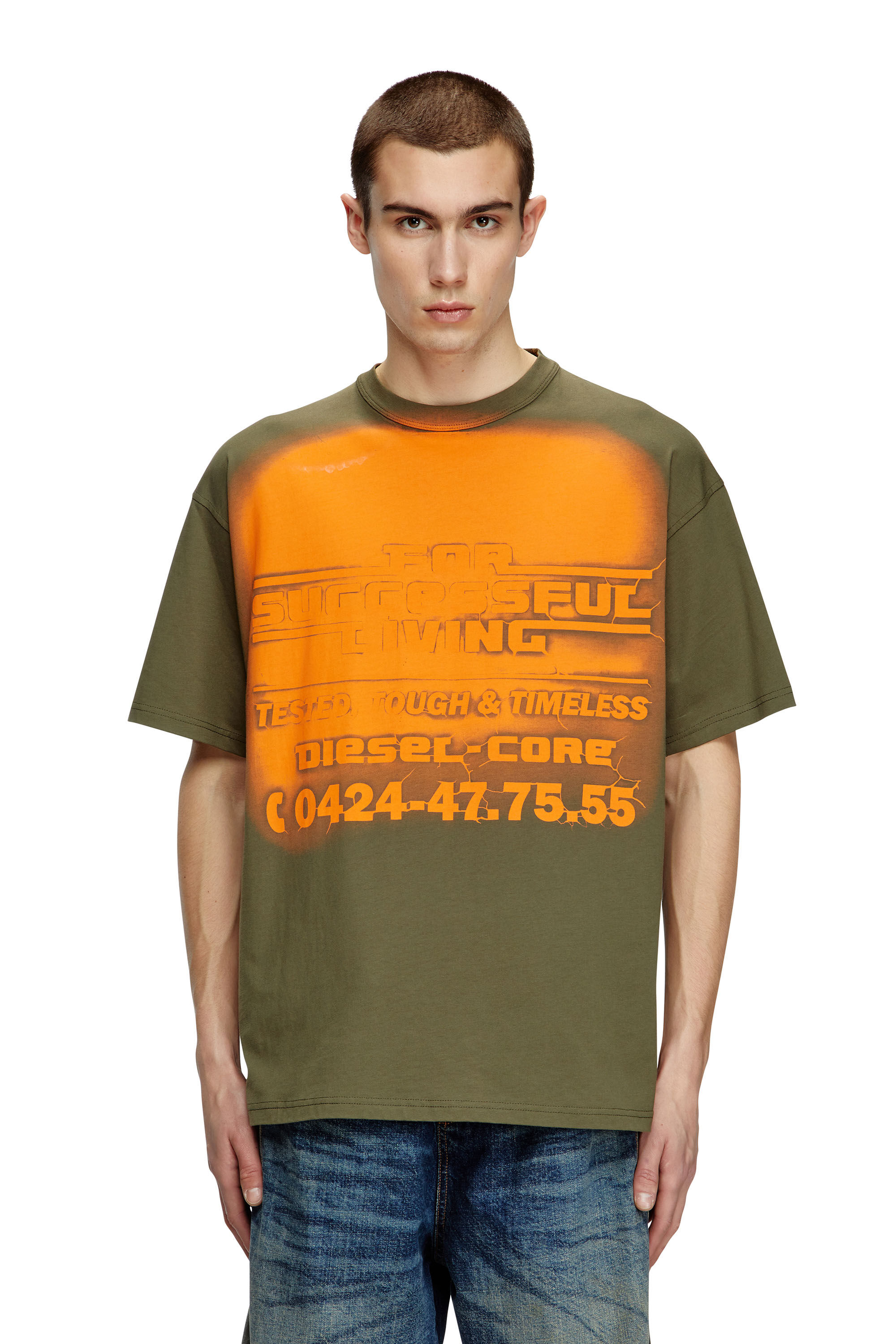 Diesel - T-BOXT-R15, Male's T-shirt with blowout logo graphic in Military Green - 3