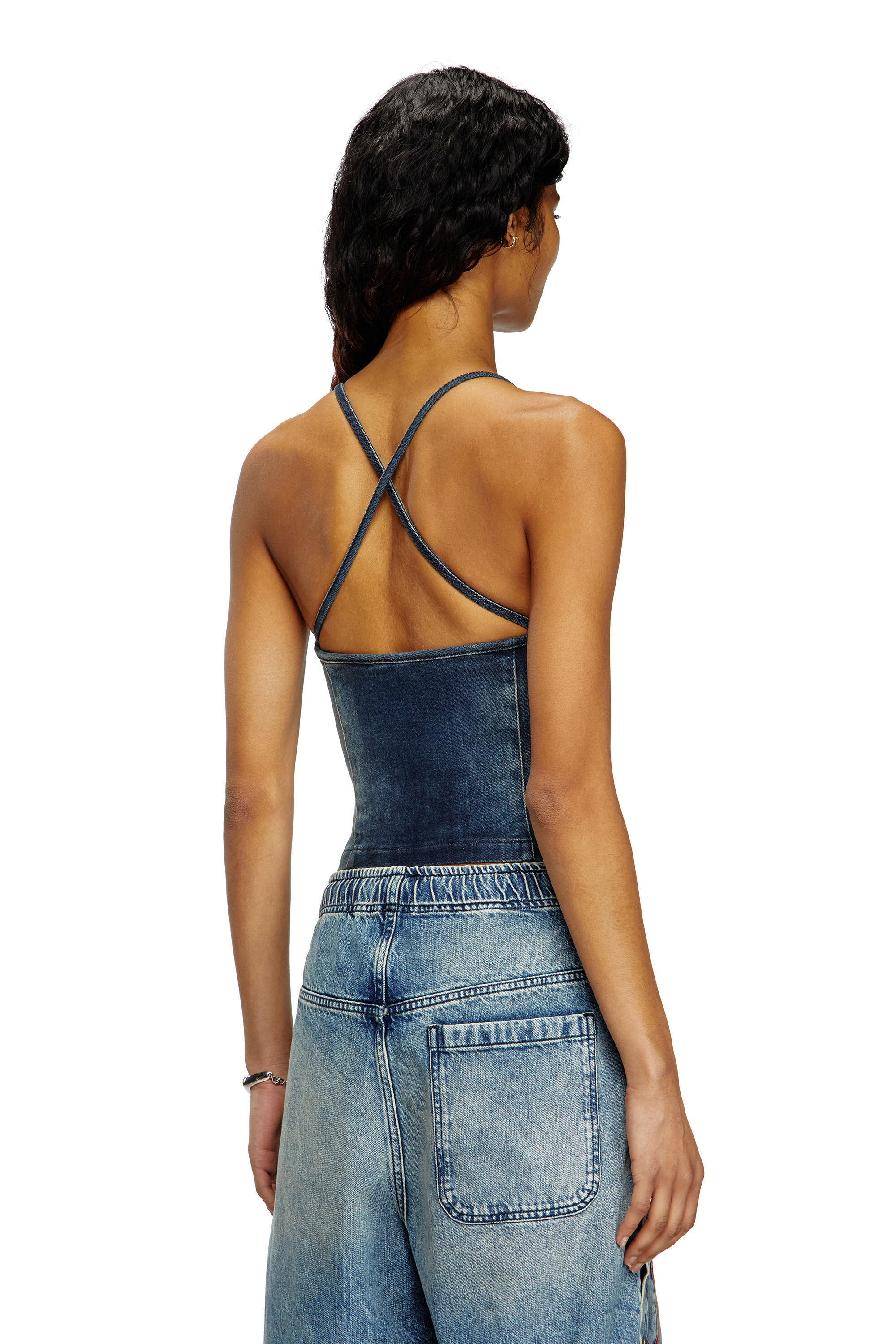 Diesel - DE-PILU-S, Female's Top in stretch bicolour denim in Dark Blue - 5