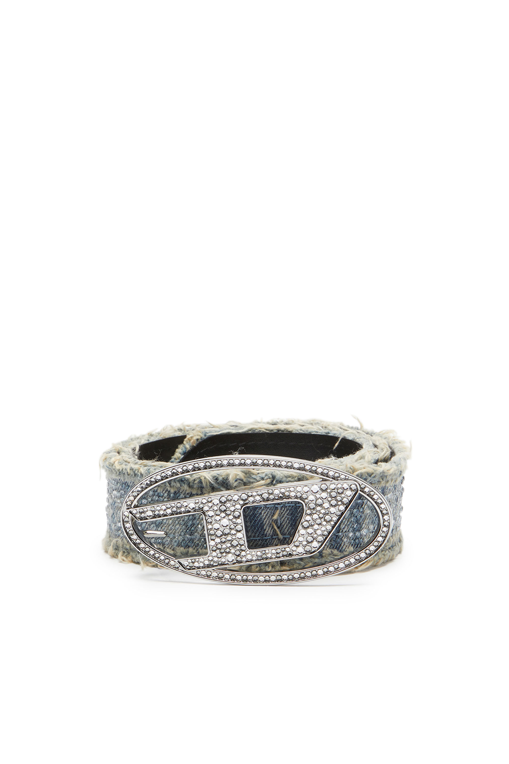Diesel - B-1DR STRASS, Ceinture en denim doublé de cuir avec cristaux Femme in Bleu - 1