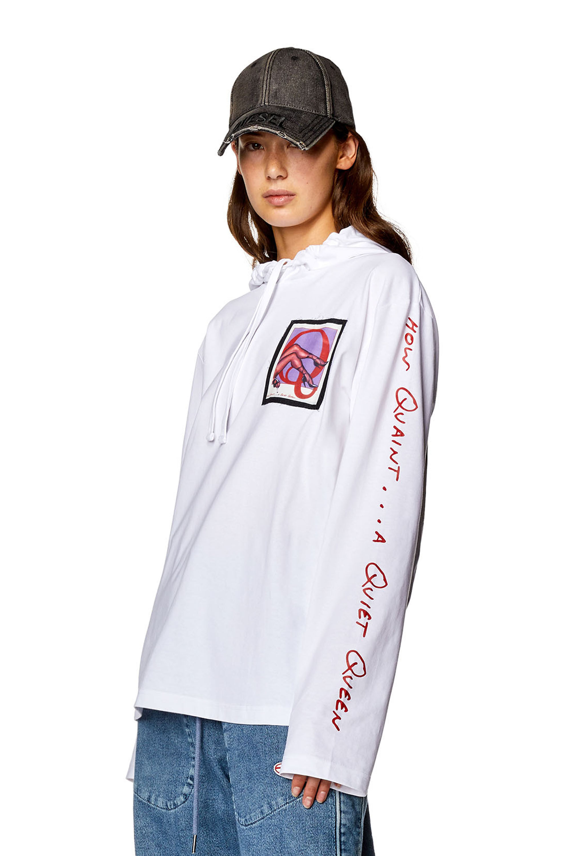 Diesel - PR-T-CRANE-LS-HOOD, Sweat-shirt à capuche avec empiècements et lettrage Mixte in Blanc - 5