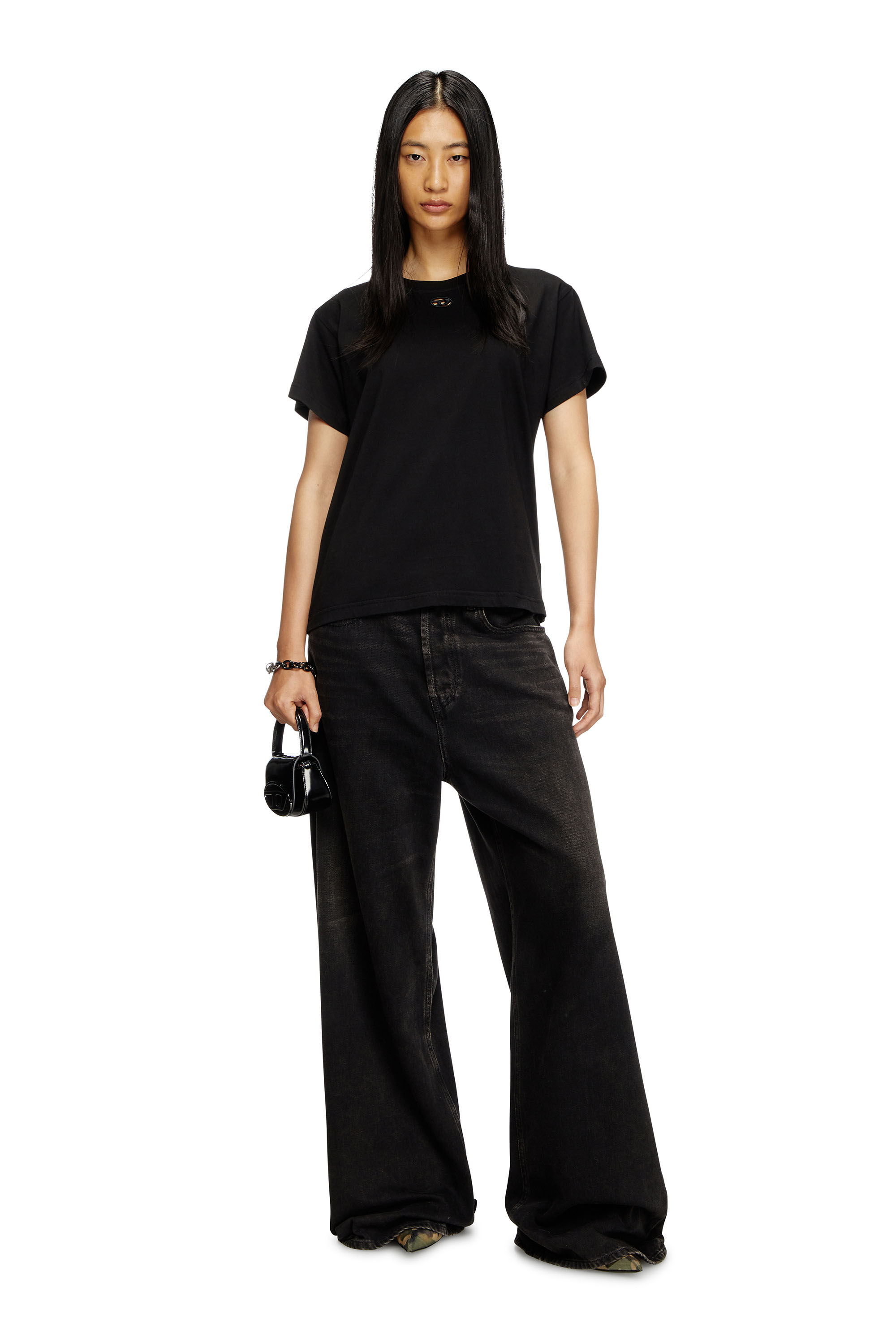 Diesel - T-MAREY, Female's T-shirt with small Oval D in Black - 1