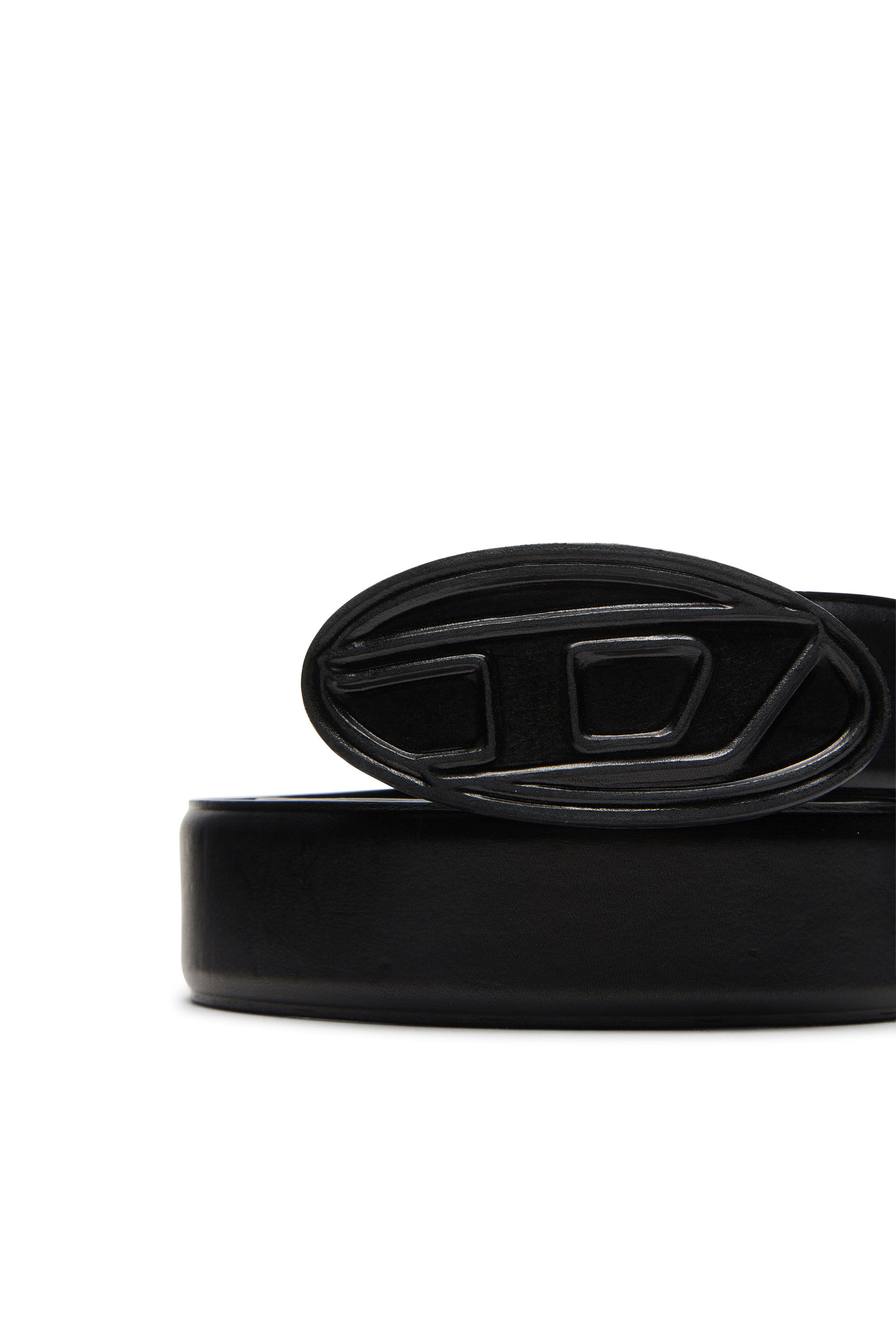 Men's Leather belt with leather-covered buckle | Black | Diesel