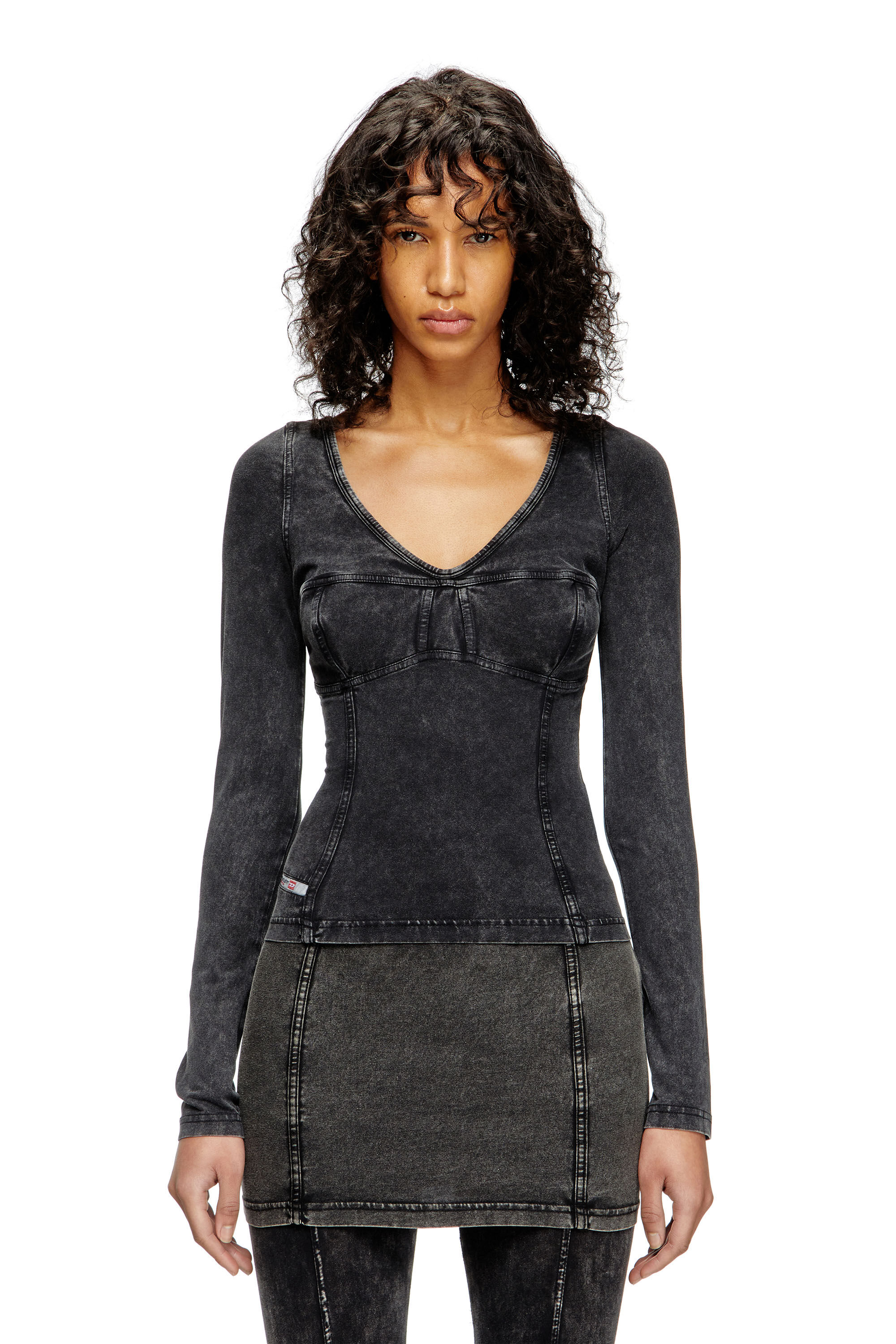 Diesel - T-ELIN, Female's Long-sleeve top with denim effect in Black - 3