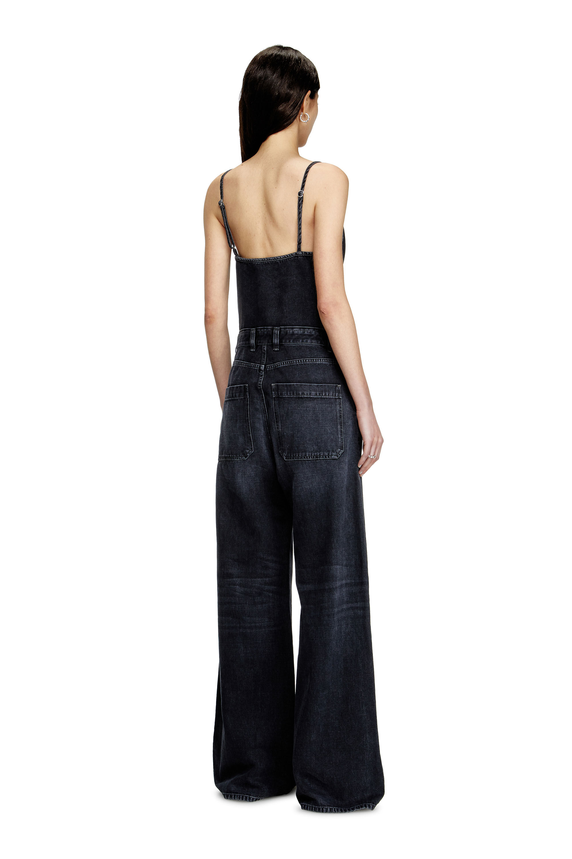 Diesel - DE-VORS, Female's Strappy jumpsuit in batavia-weave denim in Black/Dark Grey - 3