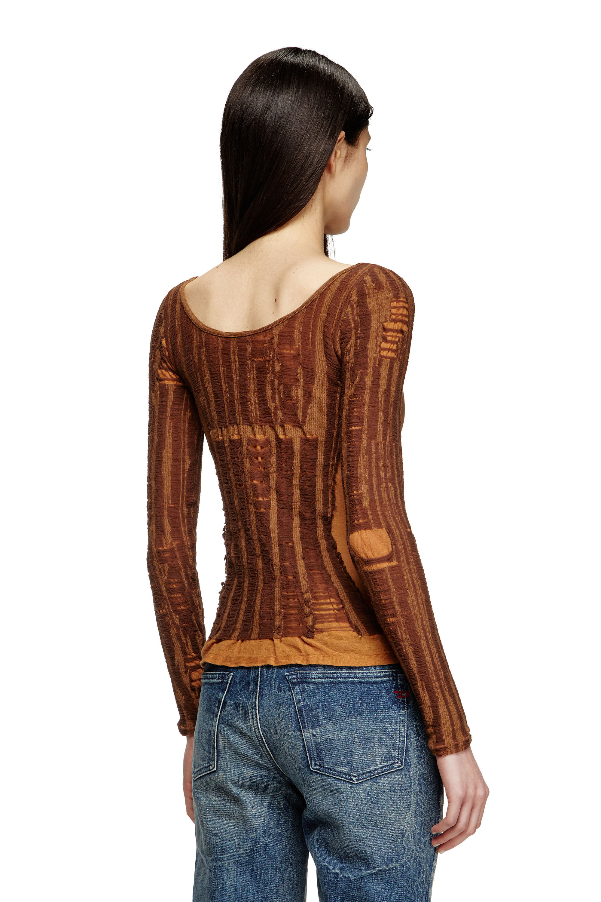 Diesel - M-CALAI, Female's Seamless top with lingerie illusion in Brown - 4
