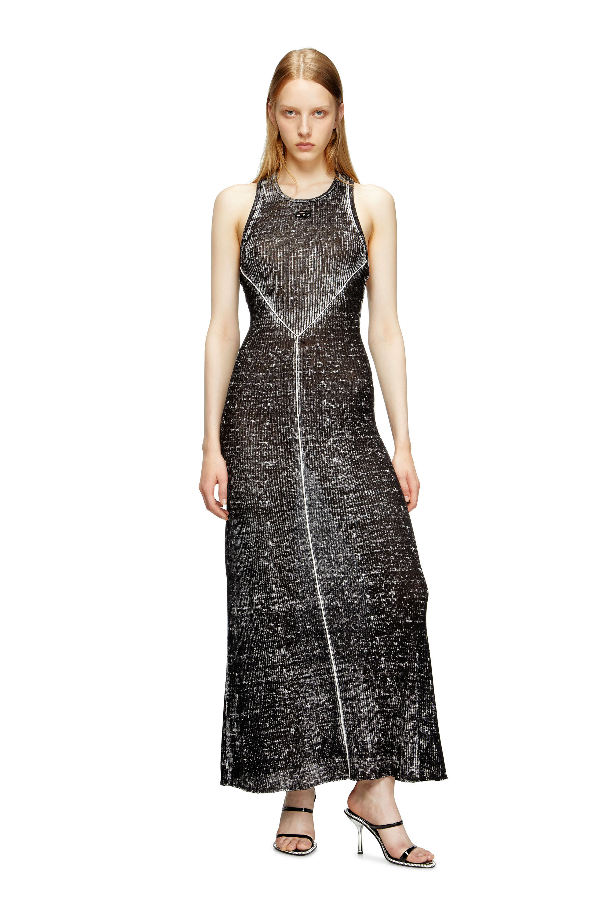 Diesel - M-RAB, Female's Linen-knit dress with cut-out logo in Black - 3
