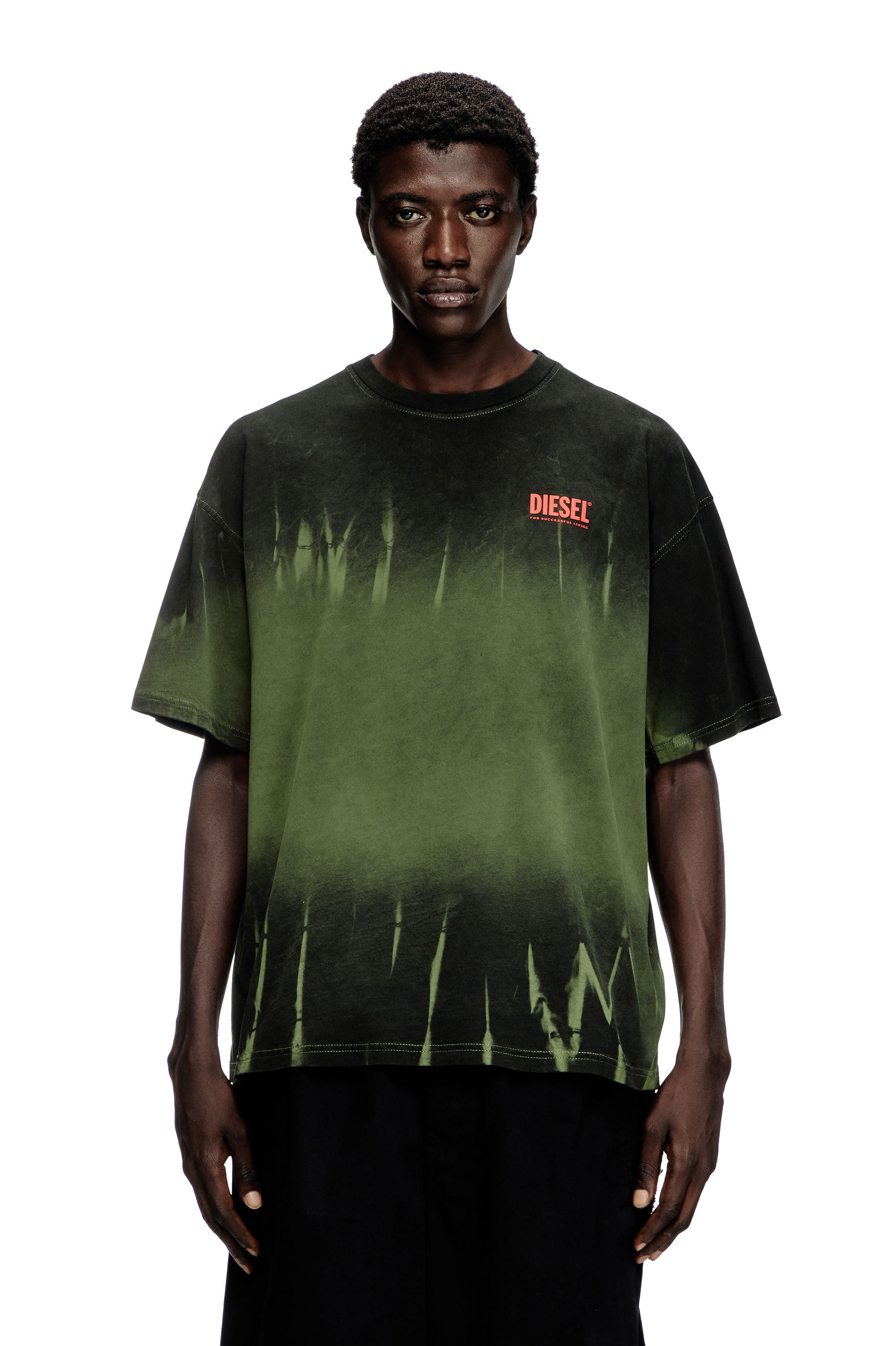 Diesel - T-BOXT-R3, Male's Tie-dye T-shirt with logo print in Dark Green - 5