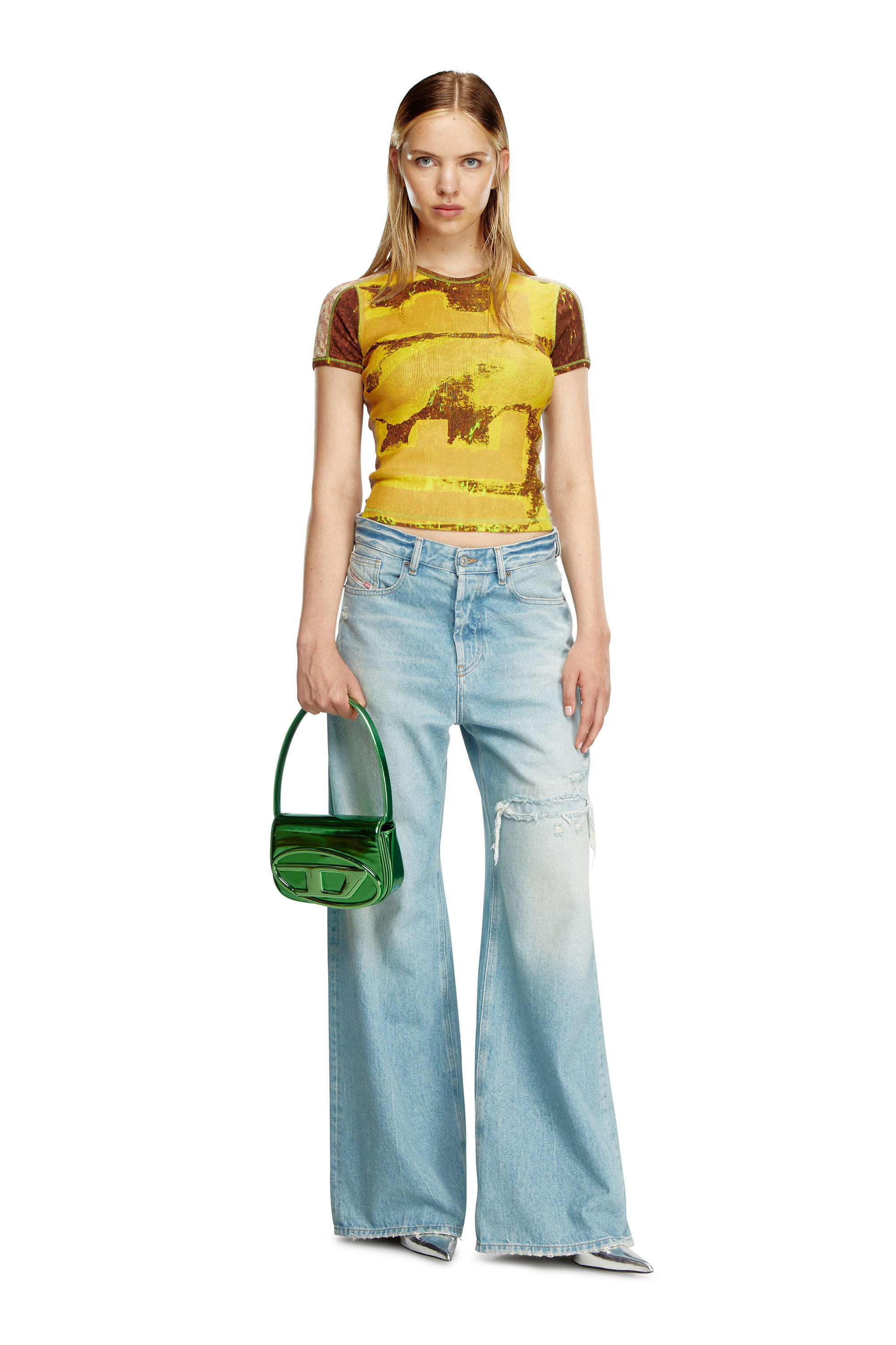 Women's 1DR-Iconic shoulder bag in mirrored leather | Green
