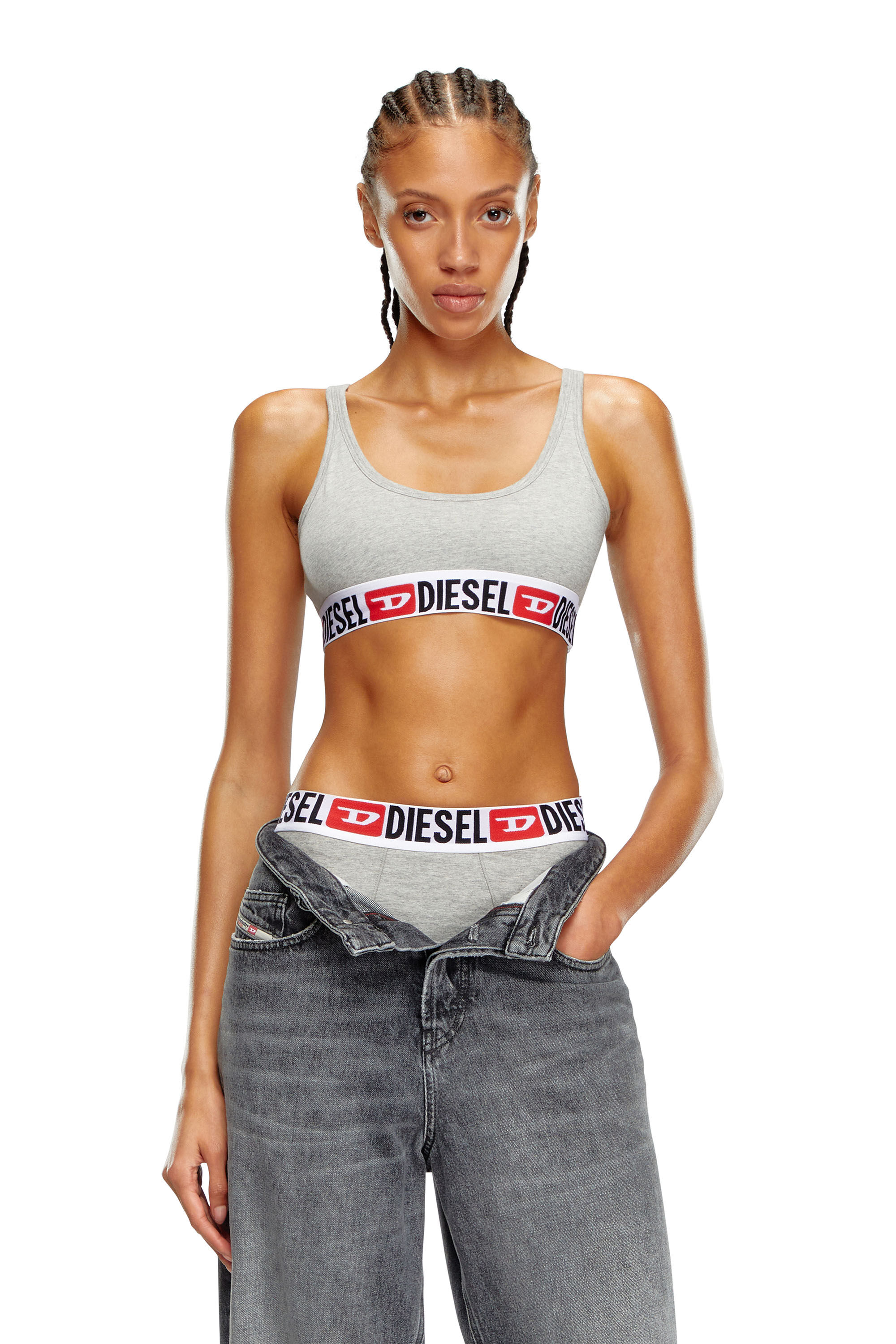 Diesel - UFSB-ORIBA, Female's Bralette with logo band in Grey - 1