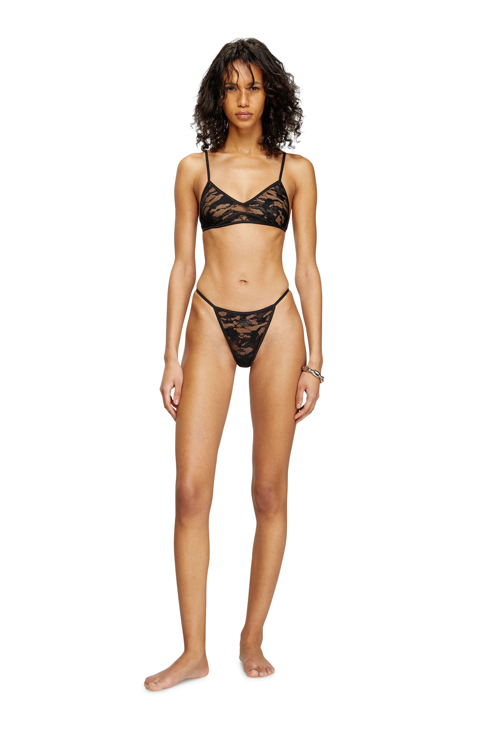 Diesel - BEATRIX-UTLT, String en dentelle stretch camouflage Femme in Noir - 2