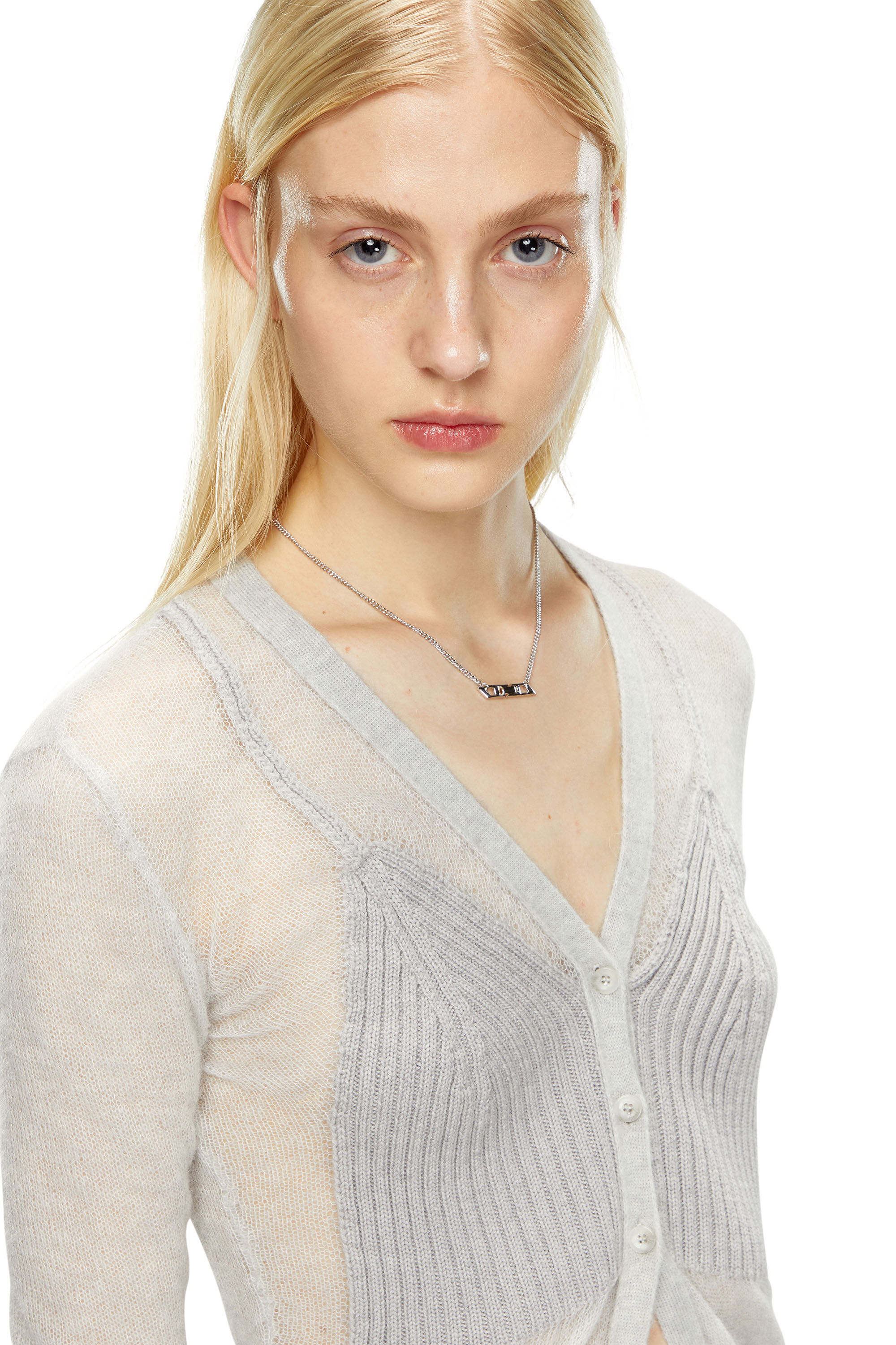 Diesel - M-ARINA, Female's Sheer cardigan with bra detail in Light Grey - 5