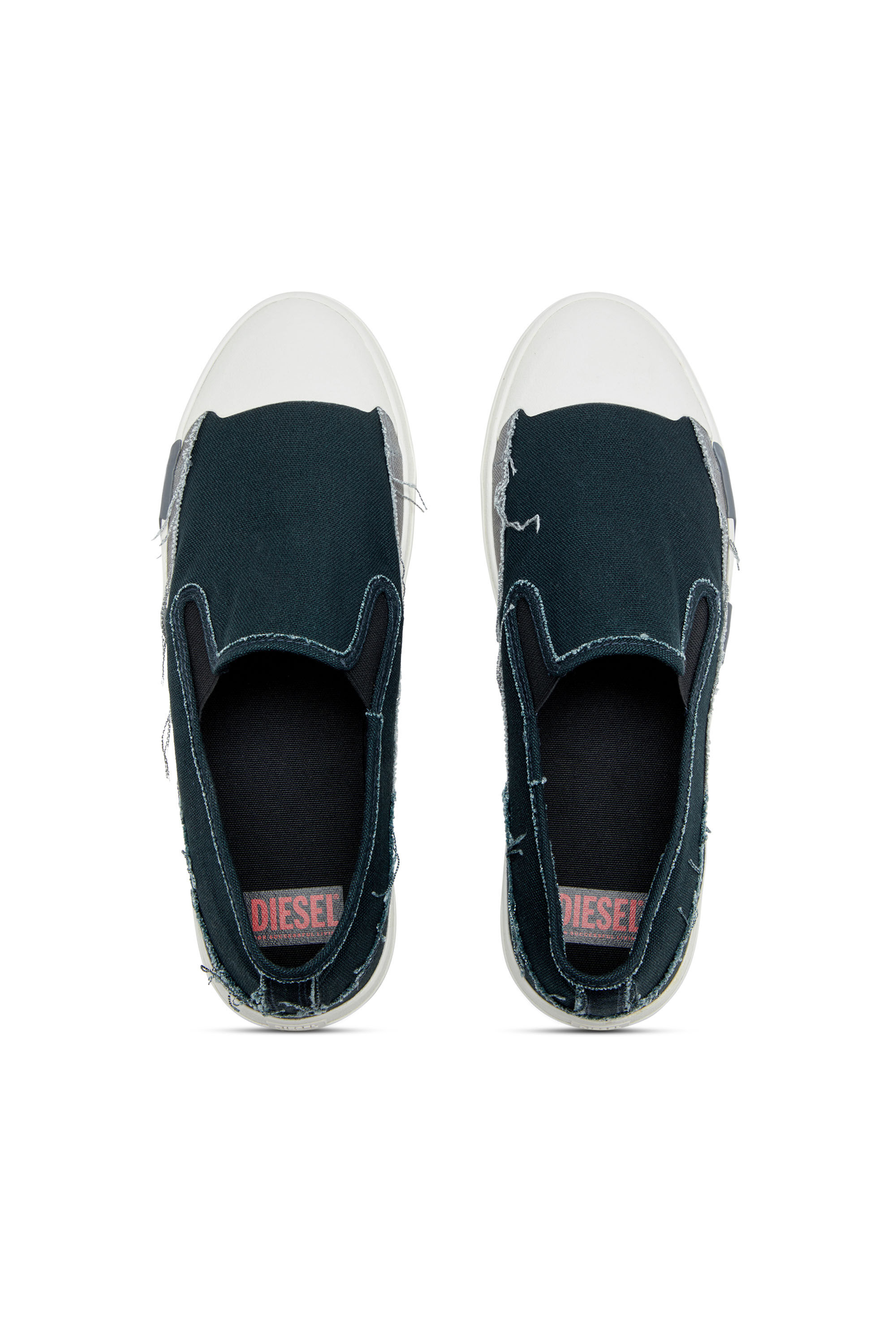 Diesel - S-D-VERSE SO, Male's S-D-Verse-Slip-on sneakers in frayed canvas in Blue/Grey - 4
