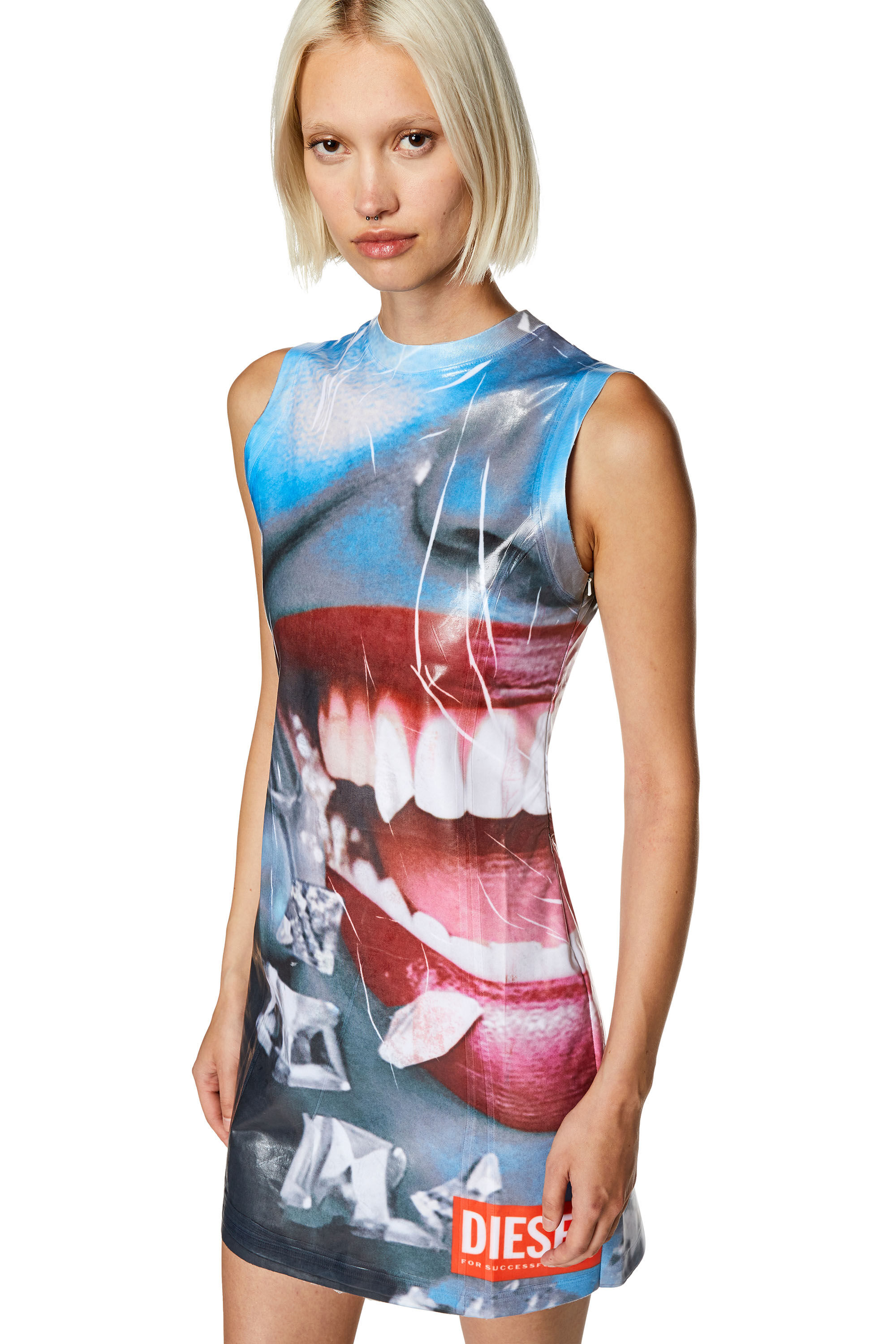 Women's Mini dress with close-up face print | Blue | Diesel Women's Mini dress with close-up face print | Blue | Diesel