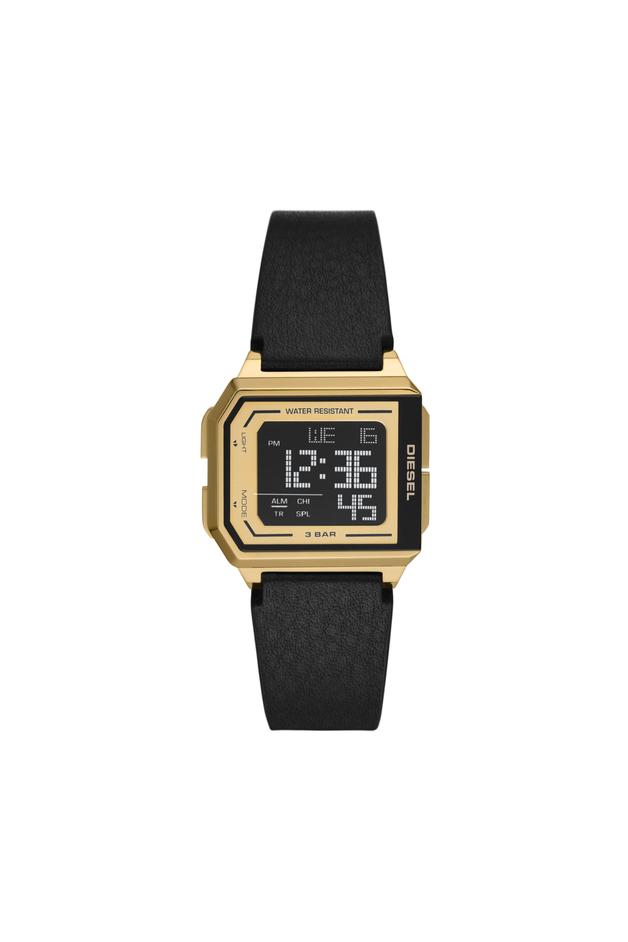 Diesel - DZ1996, Montre Chopped numérique en cuir noir Mixte in Noir - 1