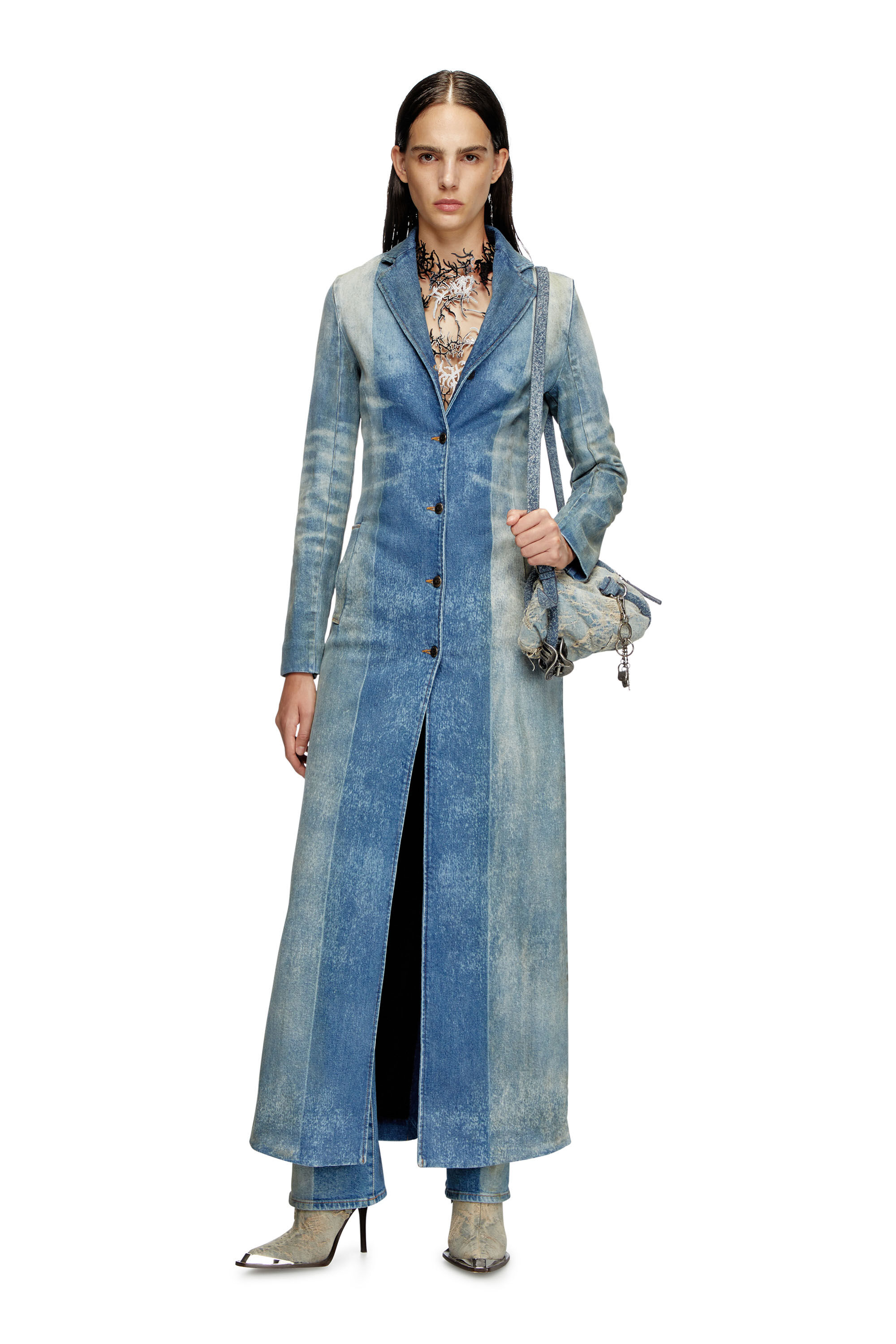 Diesel - DE-LAMOUR-FSF, Female's Denim coat with solarised folds in Medium Blue - 3