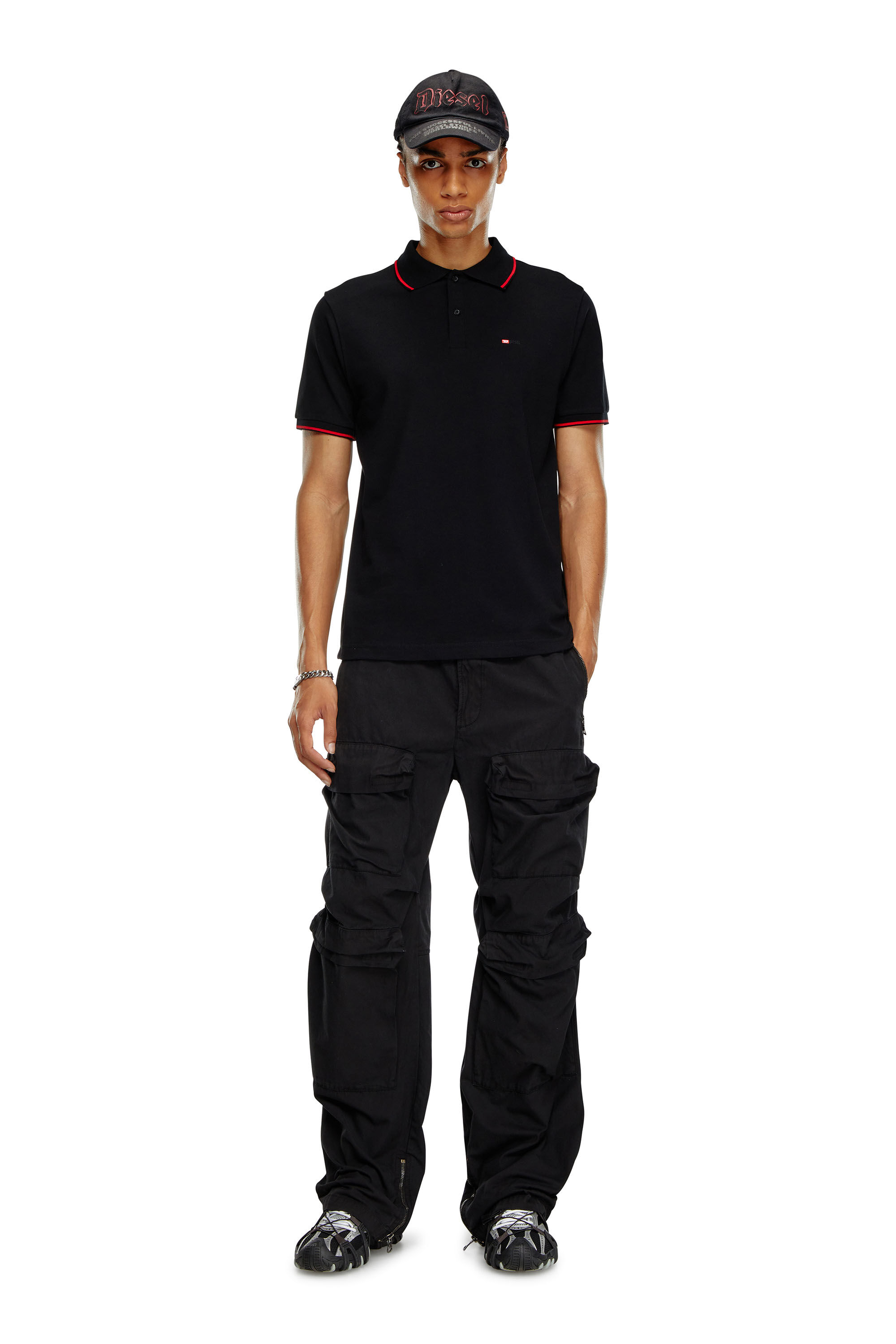 Diesel - T-FERRY-MICRODIV, Male's Polo shirt with micro Diesel embroidery in Black - 1