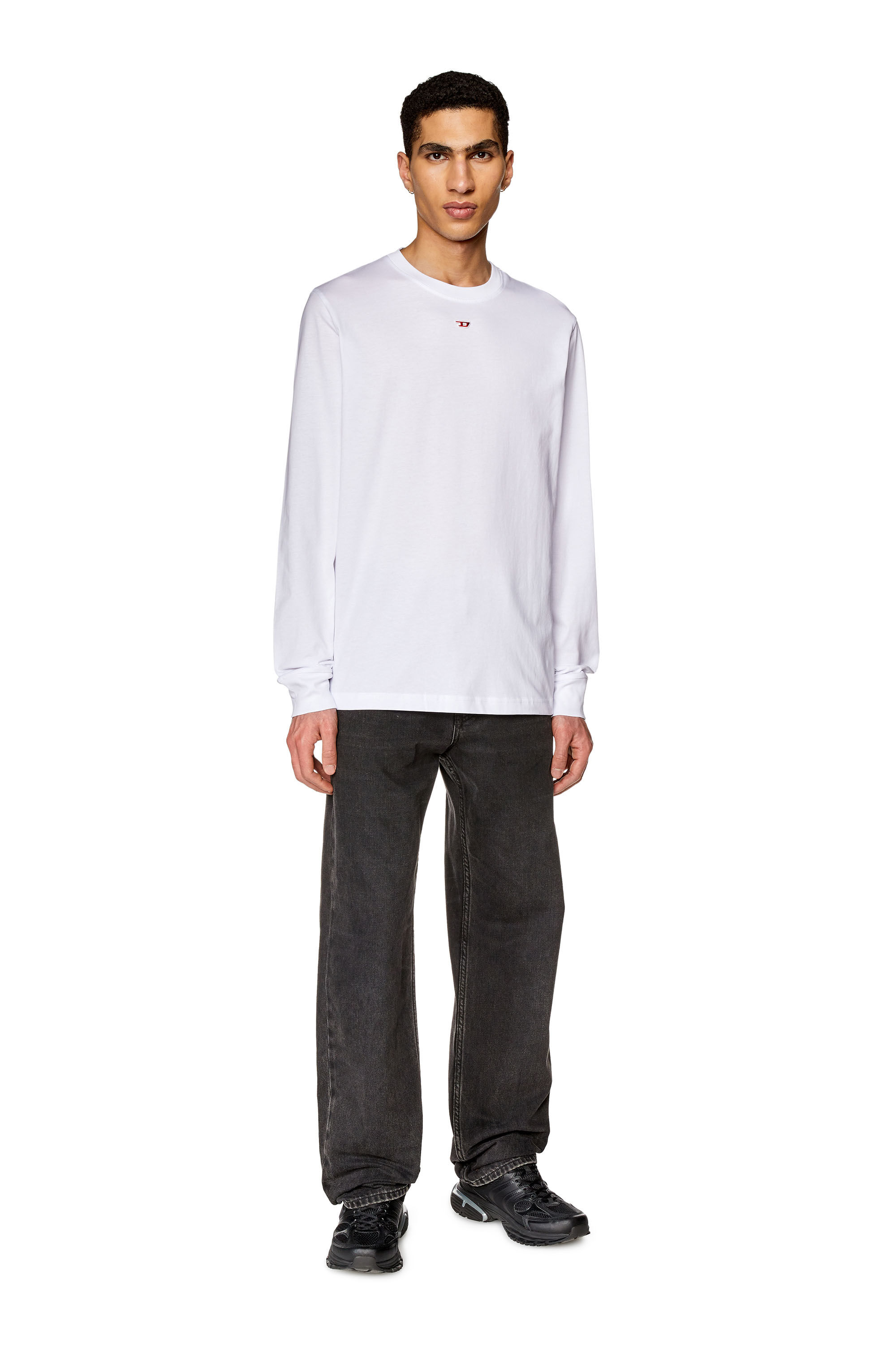 Diesel - T-JUST-LS-D, Male's Long-sleeve T-shirt with D patch in White - 1