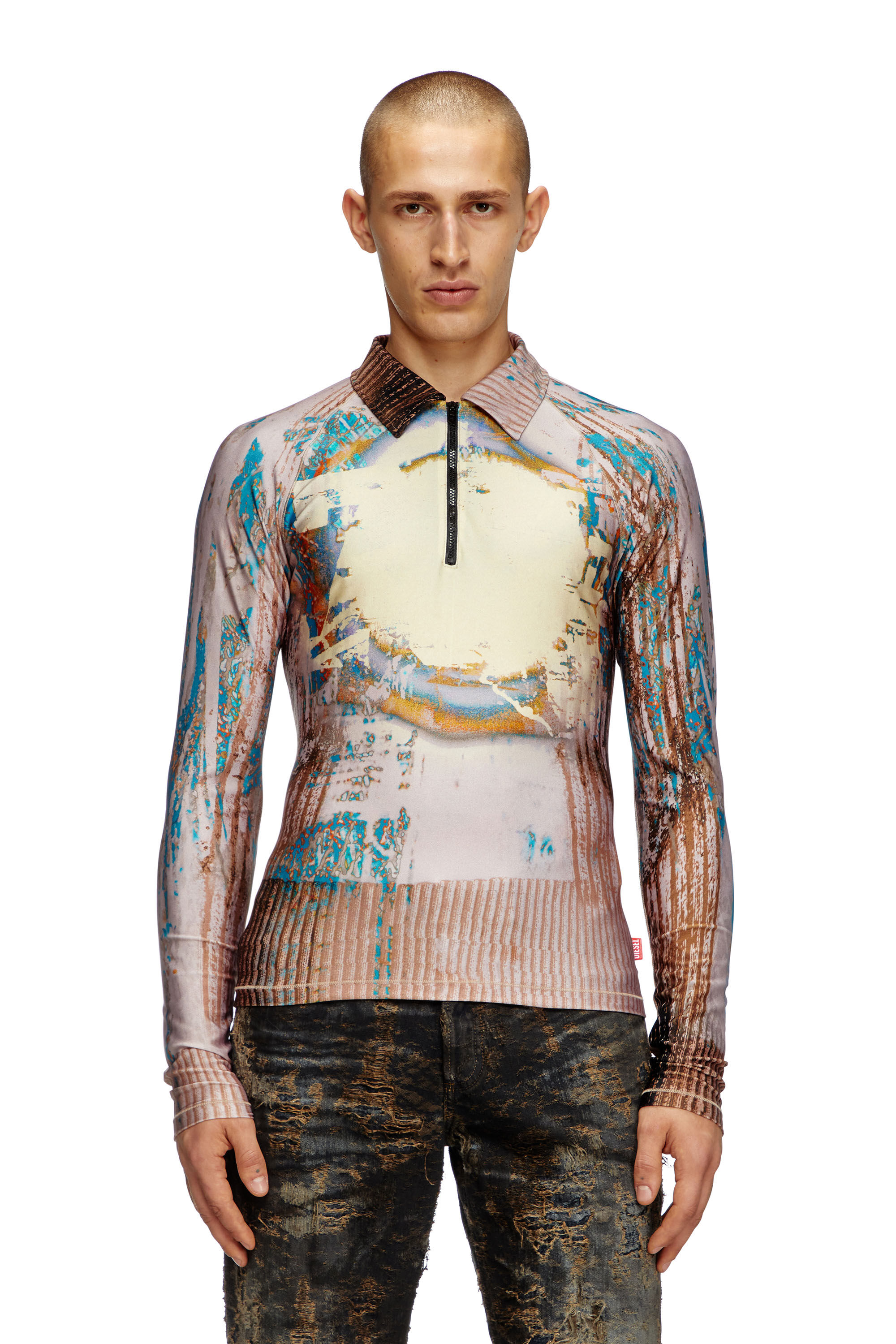 Diesel - T-THEODORE, Polo fluide avec effets trompe l'œil Homme in Polychrome - 3