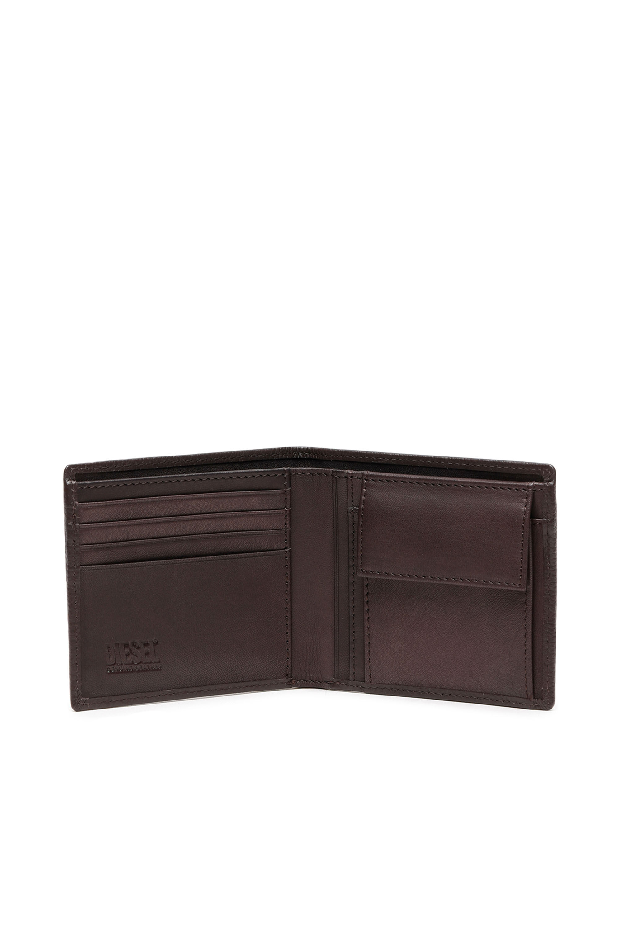 Diesel - BI FOLD COIN S, Male's Bi-fold wallet in grainy leather in Brown - 3