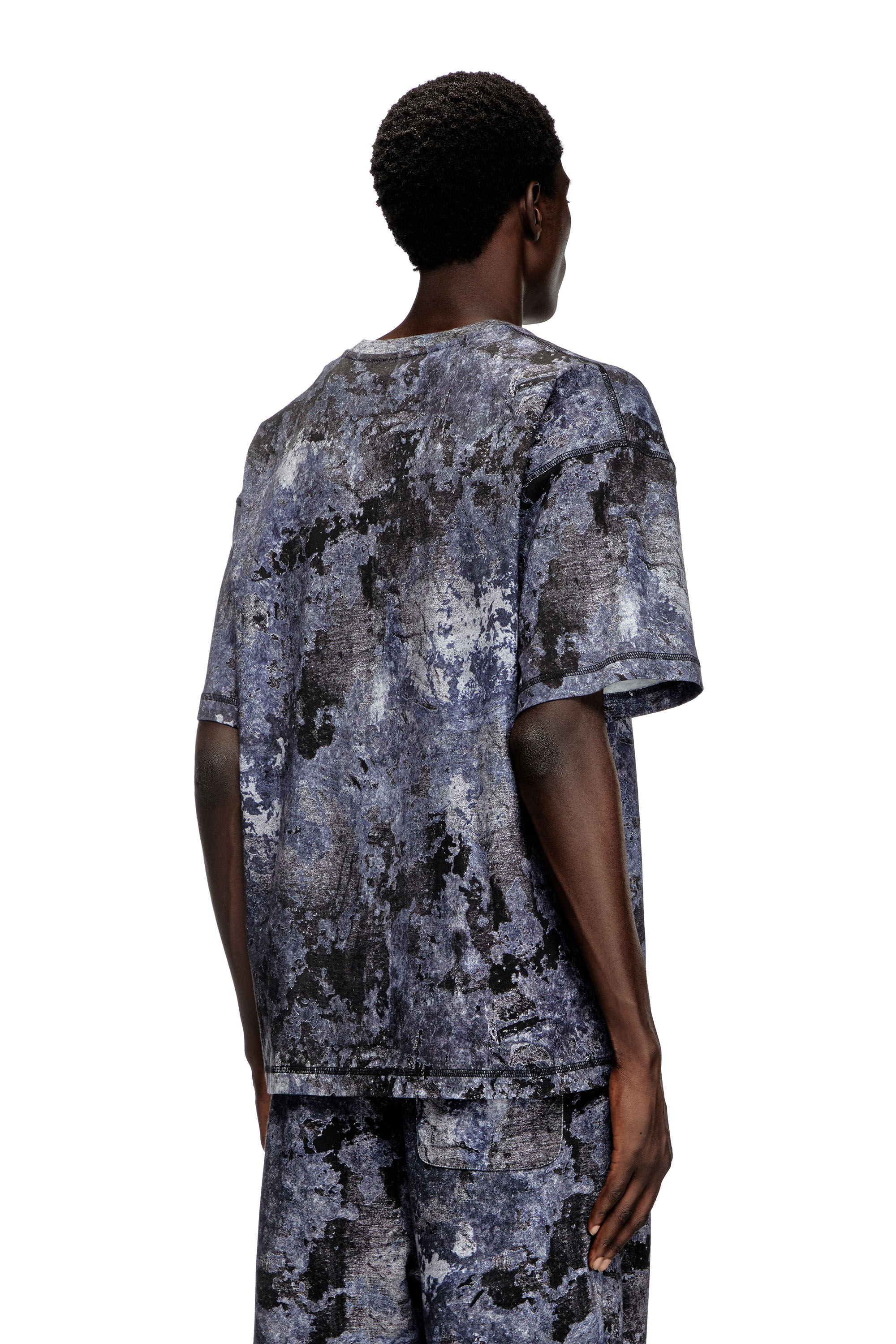 Diesel - T-BOXT-R12, Male's Marble-effect burnout T-shirt in Blue - 4