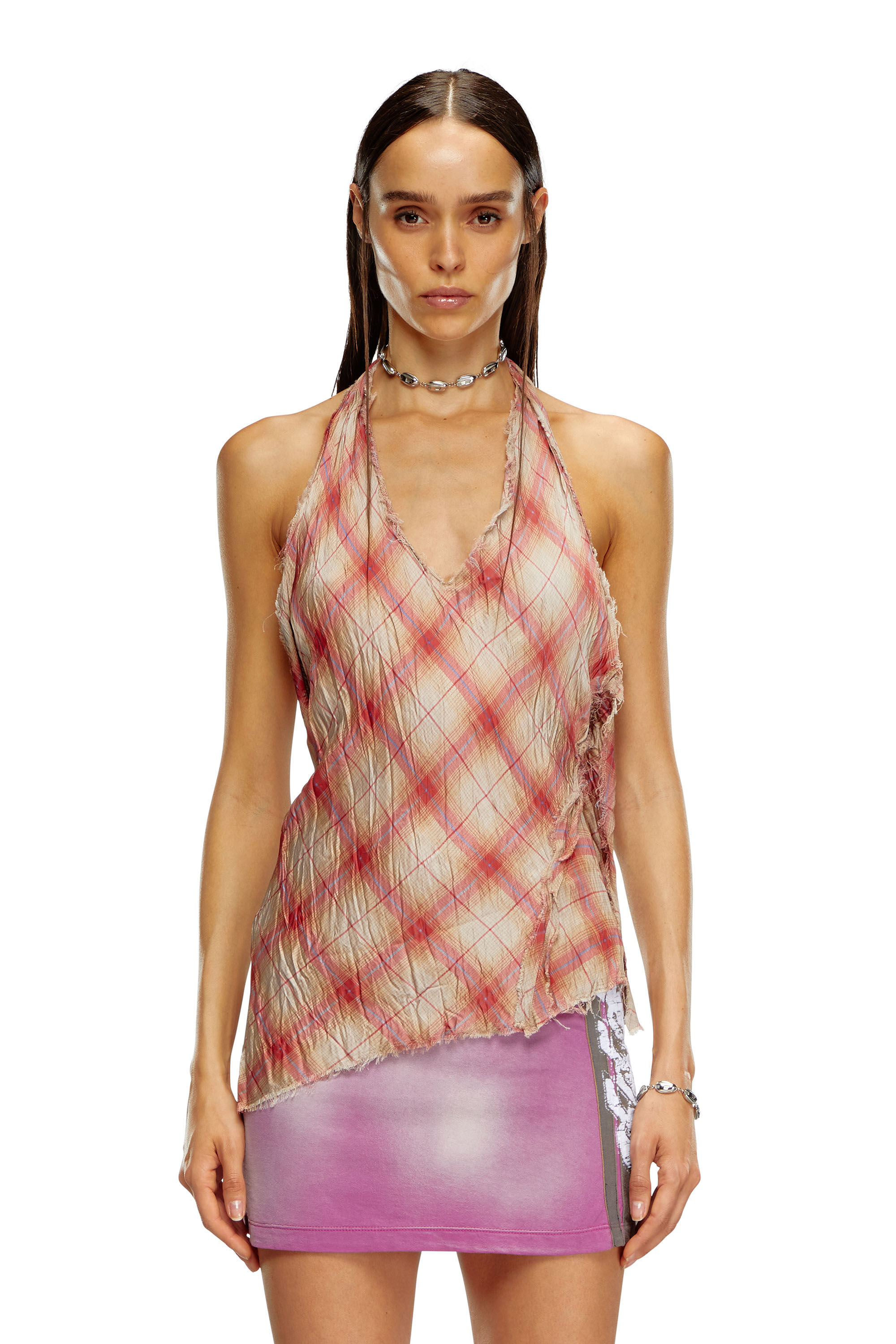 Diesel - T-ARK, Top dos nu en satin froissé Femme in Polychrome - 6