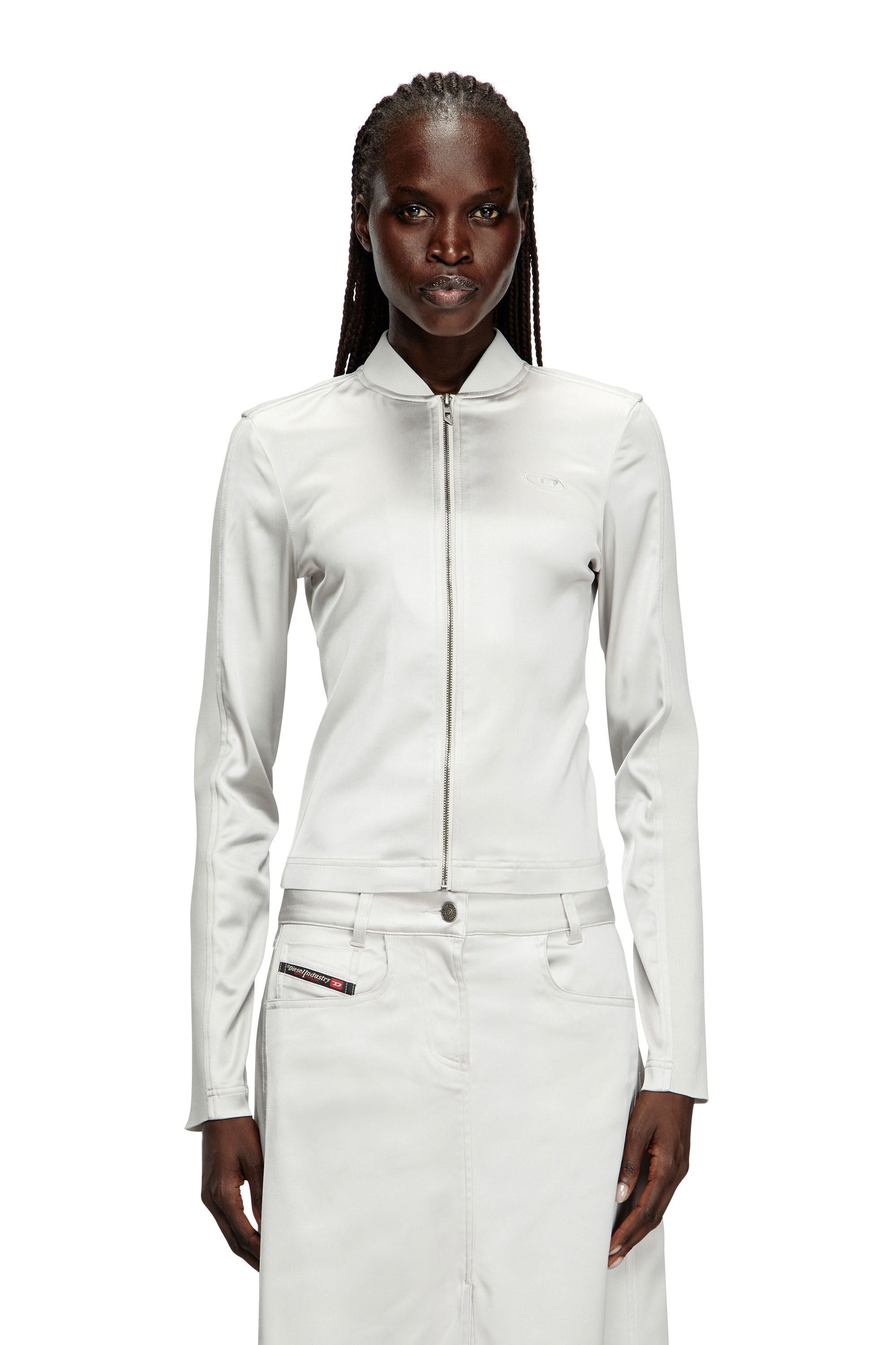 Diesel - G-OPER, Female's Rib-knit and stretch satin jacket in Light Grey - 3