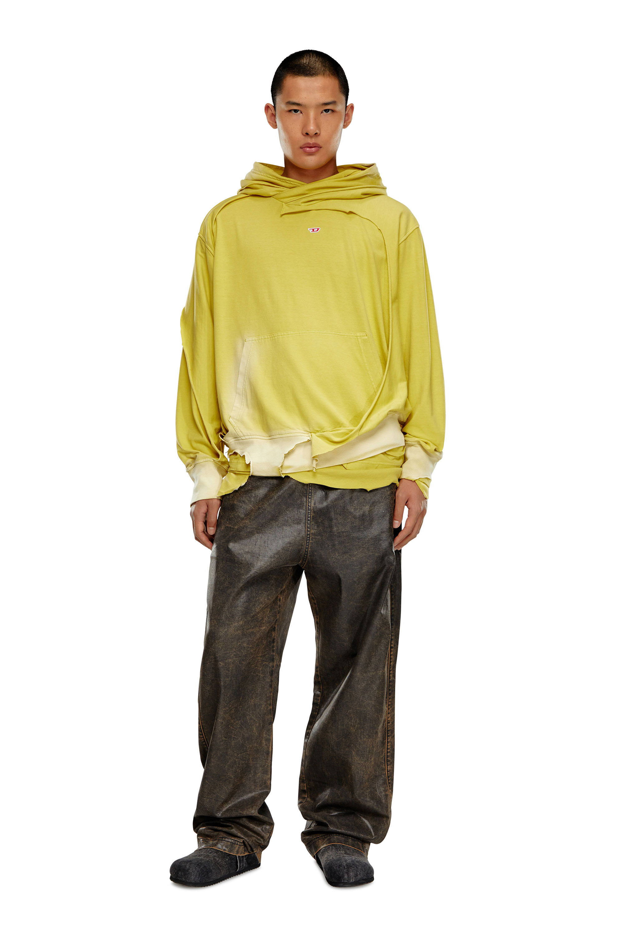 Men's Hoodie with destroyed peel-off effect | Yellow | Diesel