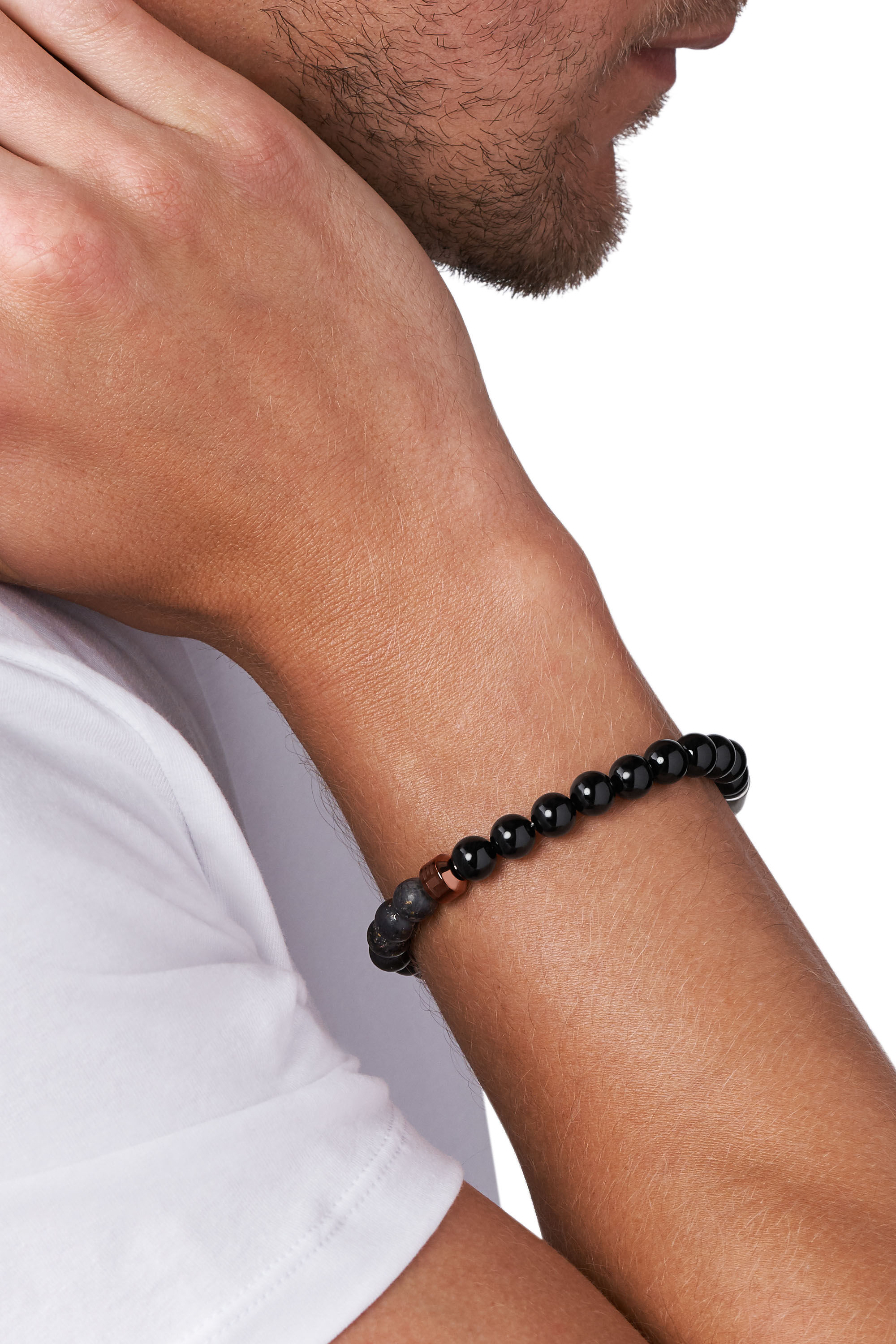 Diesel - DX1076, Bracelet avec perles en agate et fibre de carbone Homme in Noir - 2