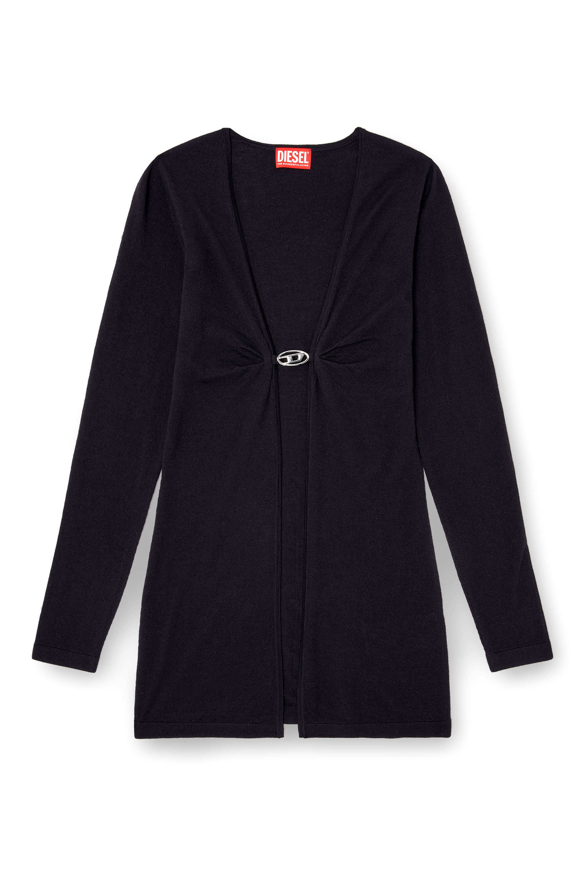 Diesel - M-PIERRY-LONG, Female's Longline wool cardigan with open front in Dark Blue - 2