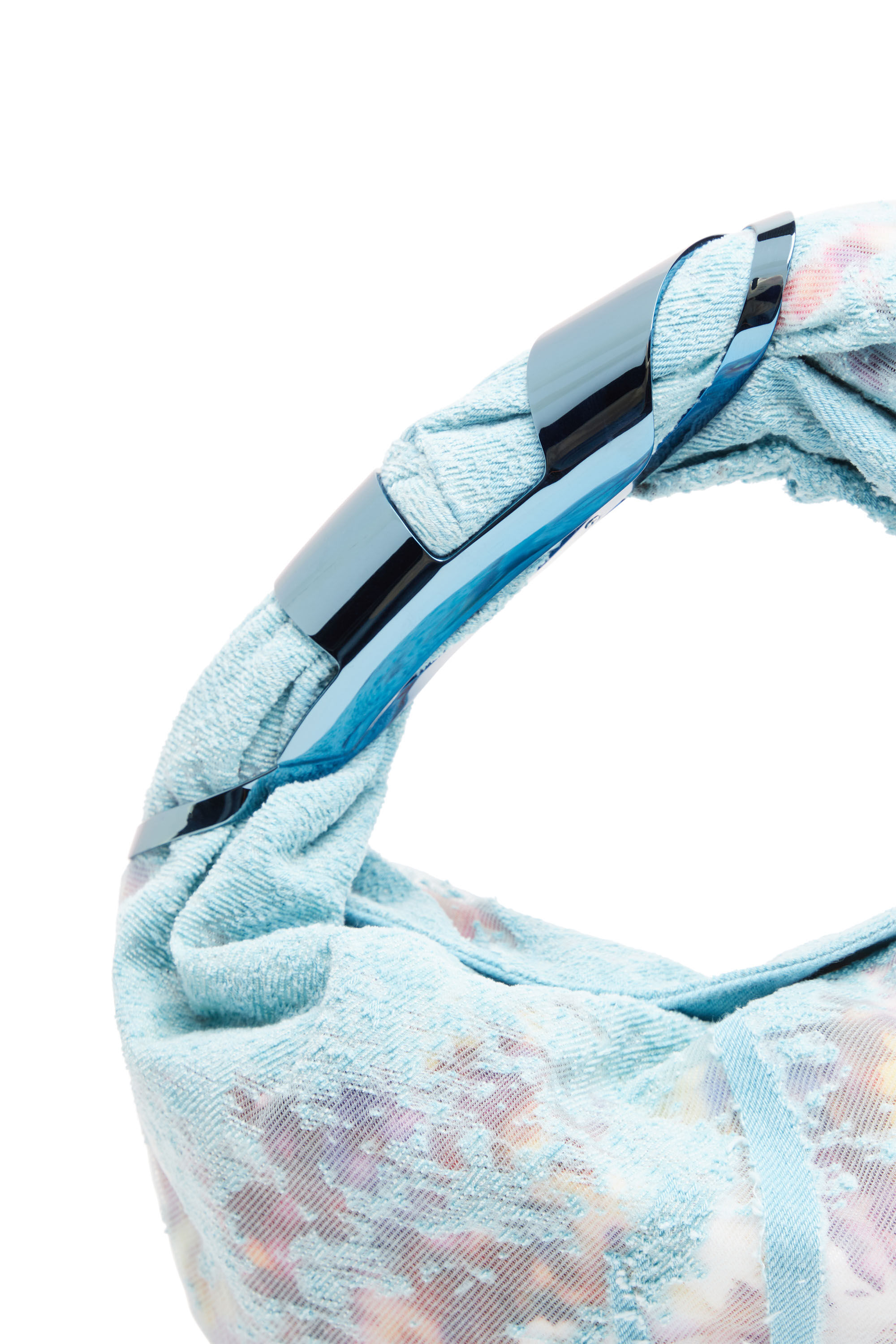 Diesel - GRAB-D HOBO S, Grab-D S-Sac hobo en denim dévoré avec fleurs Femme in Bleu - 5