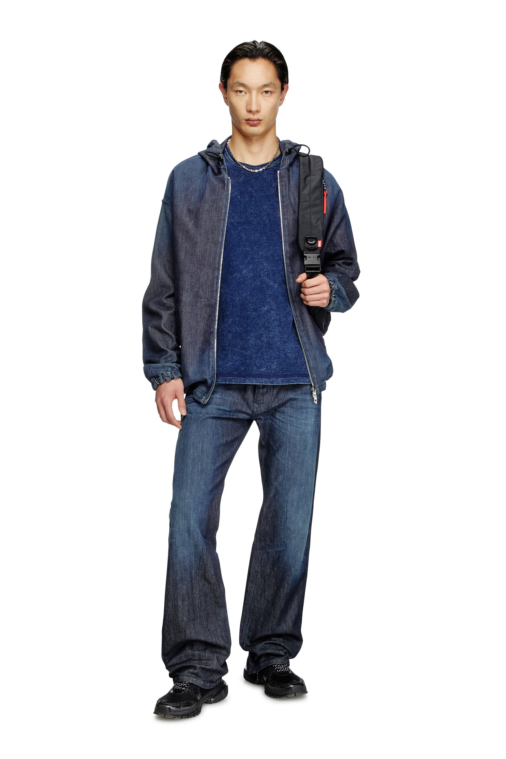 Diesel - T-ADJIND, Male's Denim-look jersey T-shirt in Blue - 1