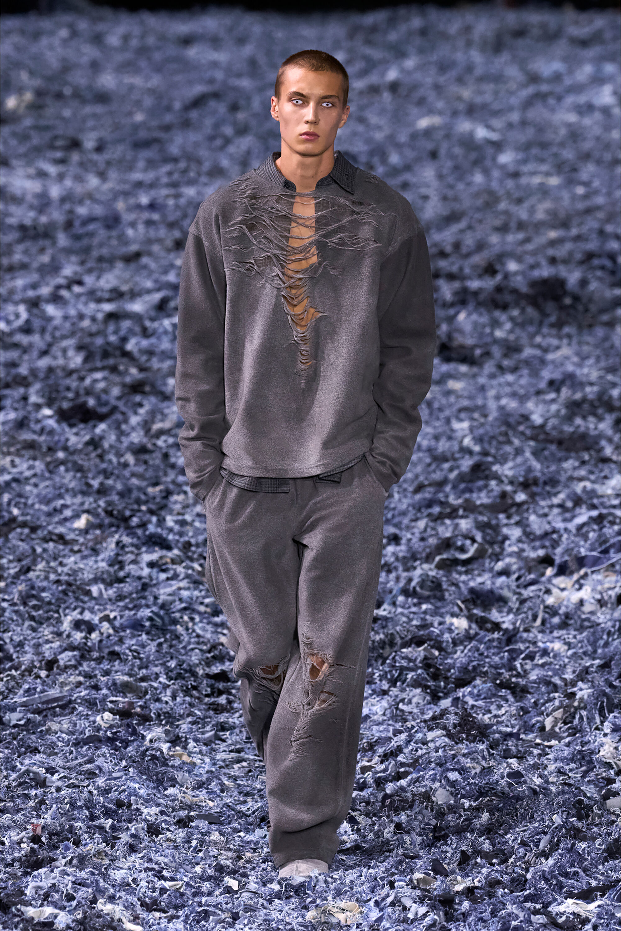 Diesel - S-RUBEN, Male's Sweatshirt with distressed front in Grey - 5