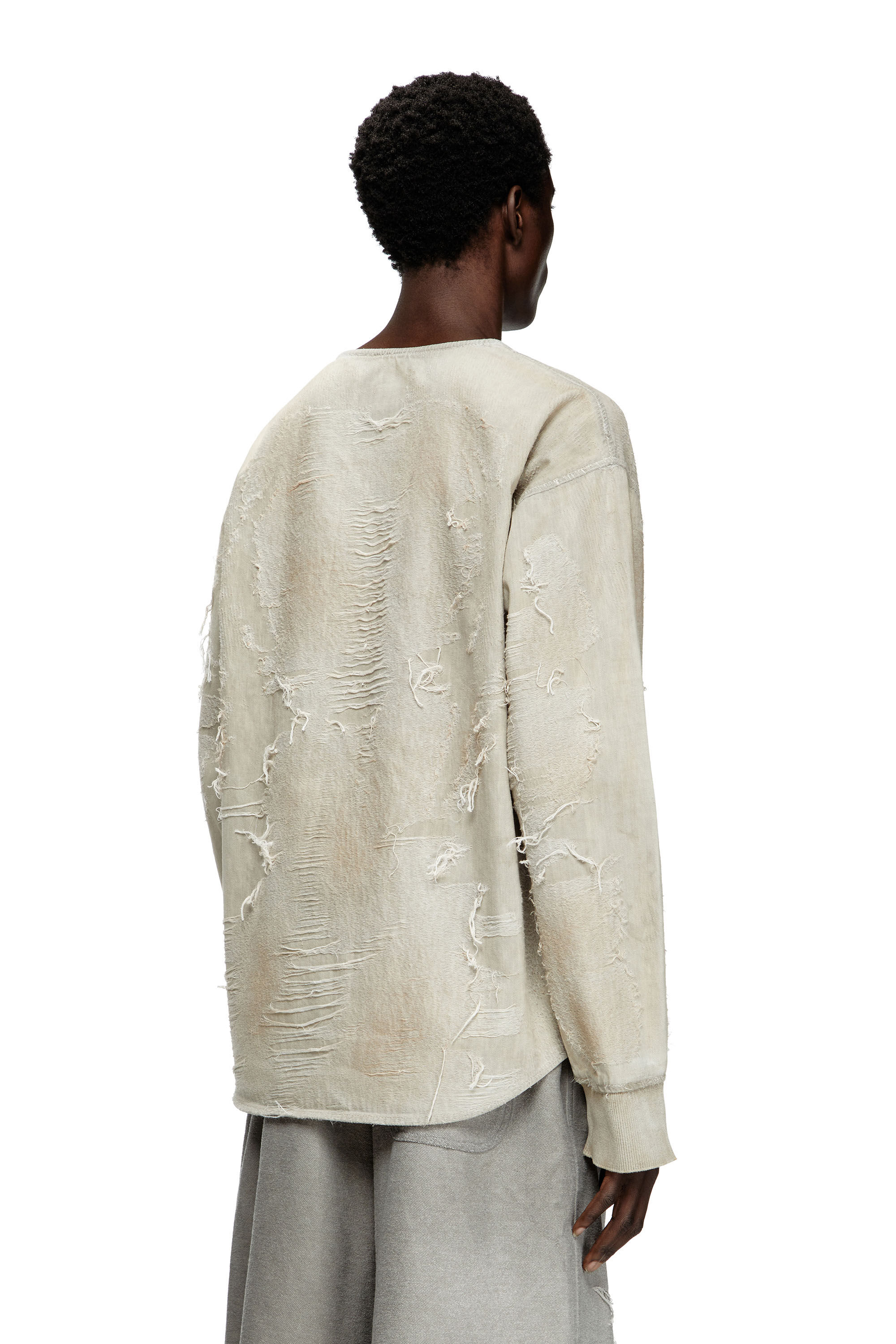 Diesel - D-JUST-FSG1, Male's Sweater in micro-distressed jacquard denim in Light Grey - 4