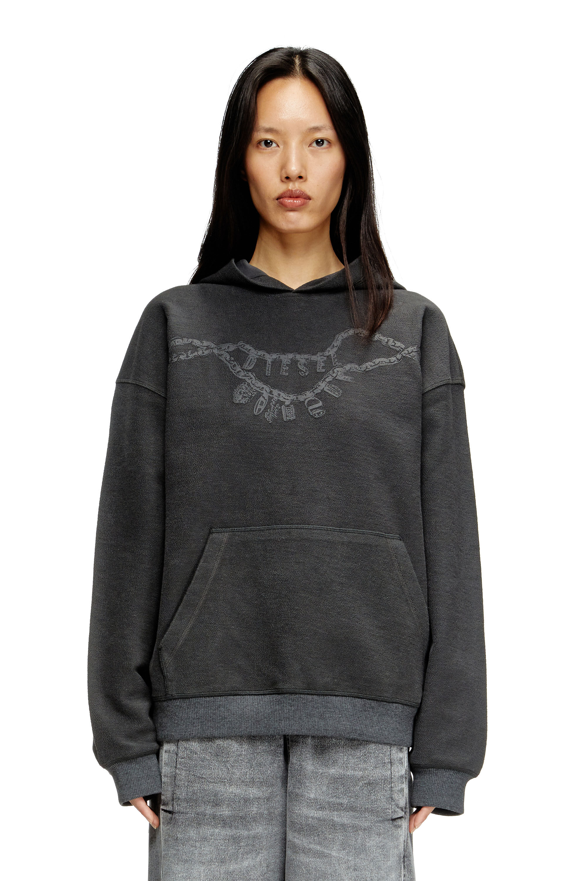 Diesel - S-BOXT-HOOD-HOSHI, Sweat-shirt à capuche avec imprimé collier à breloques Mixte in Gris - 5