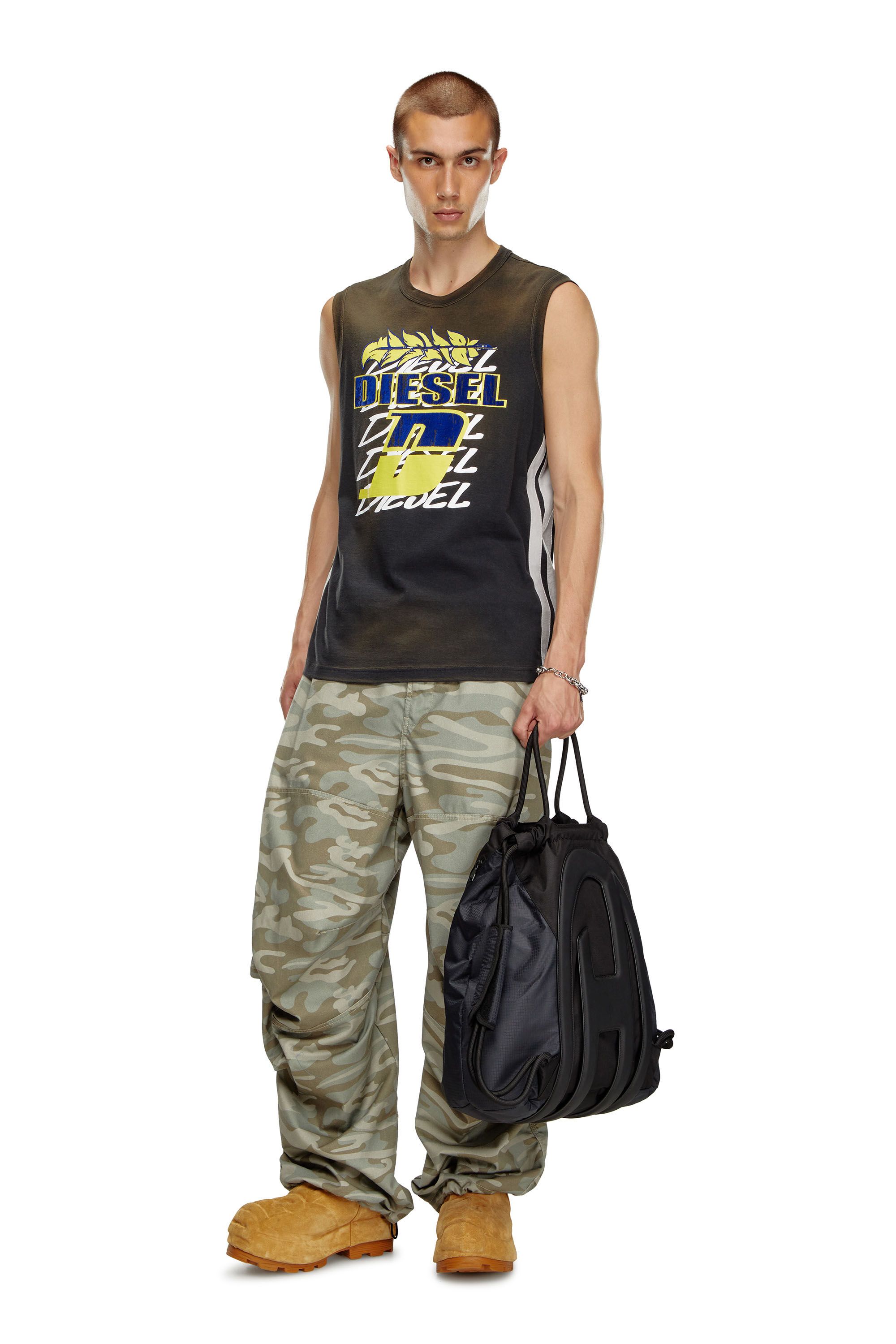 Diesel - CAGE-D TOTE XL, Male's Cage-D-Convertible bag in CORDURA and ripstop in Black - 6