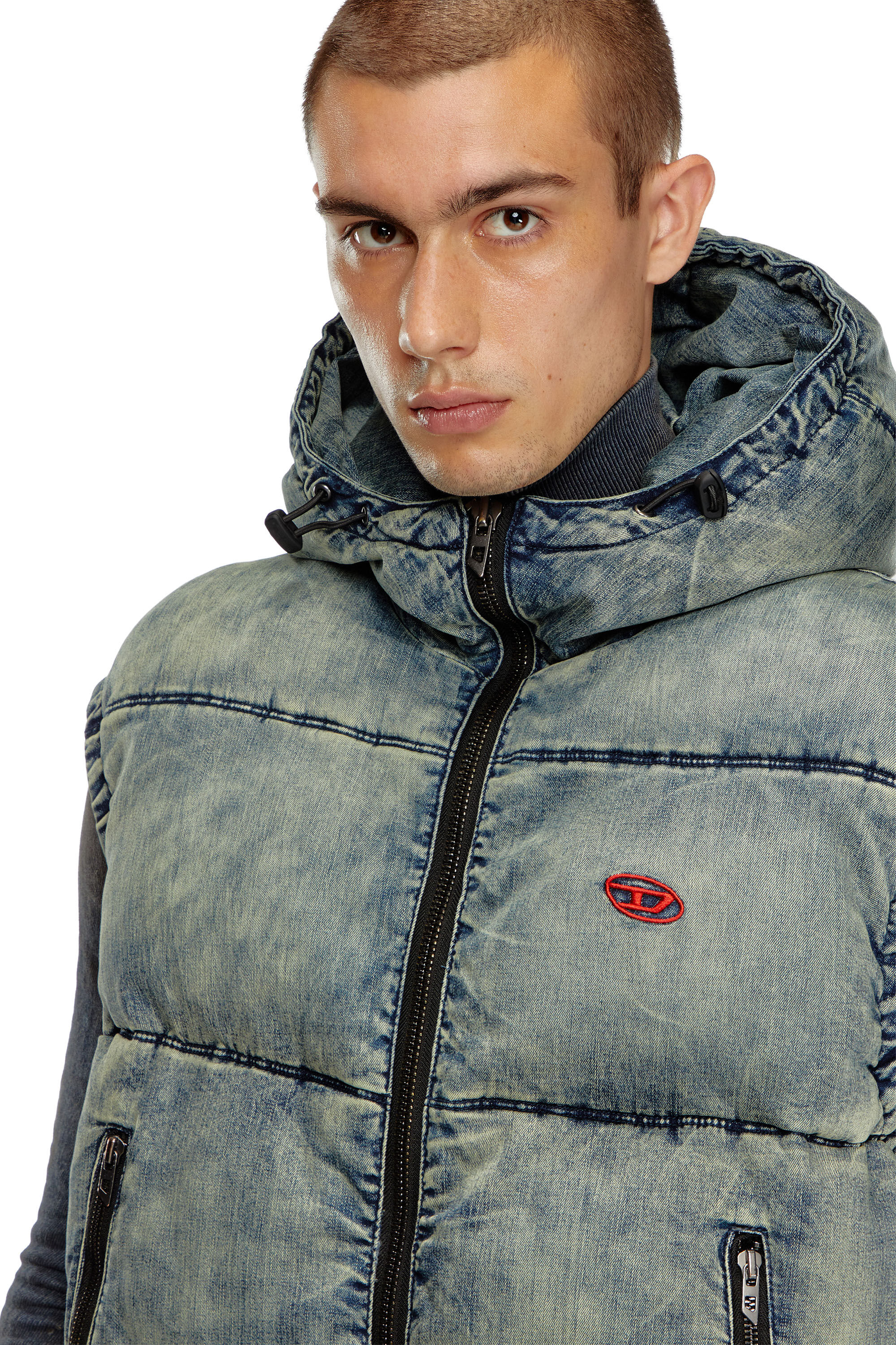 Diesel - W-MONS-SL, Male's Padded vest in faded denim in Blue - 4