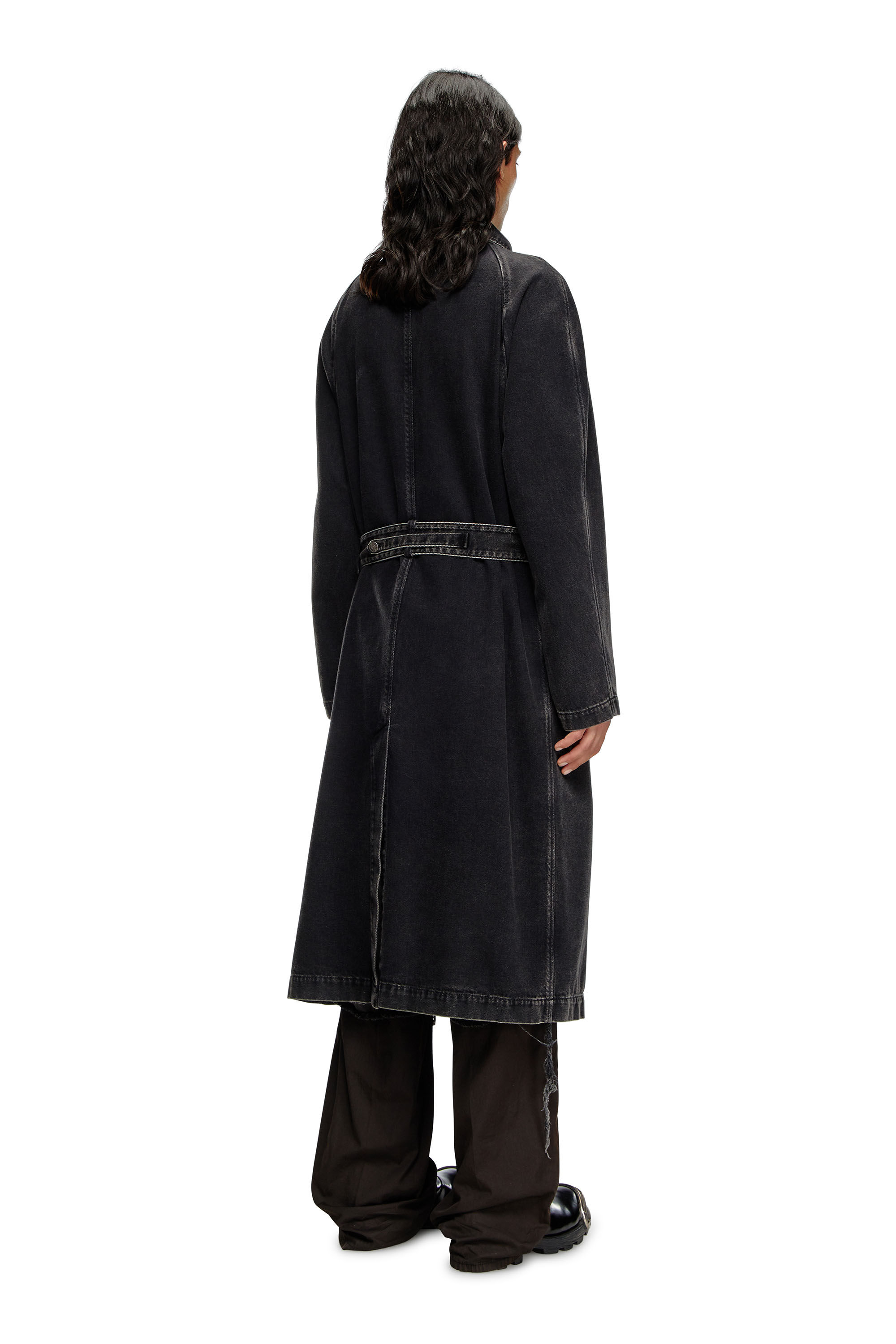 Mens black denim trench coat clearance