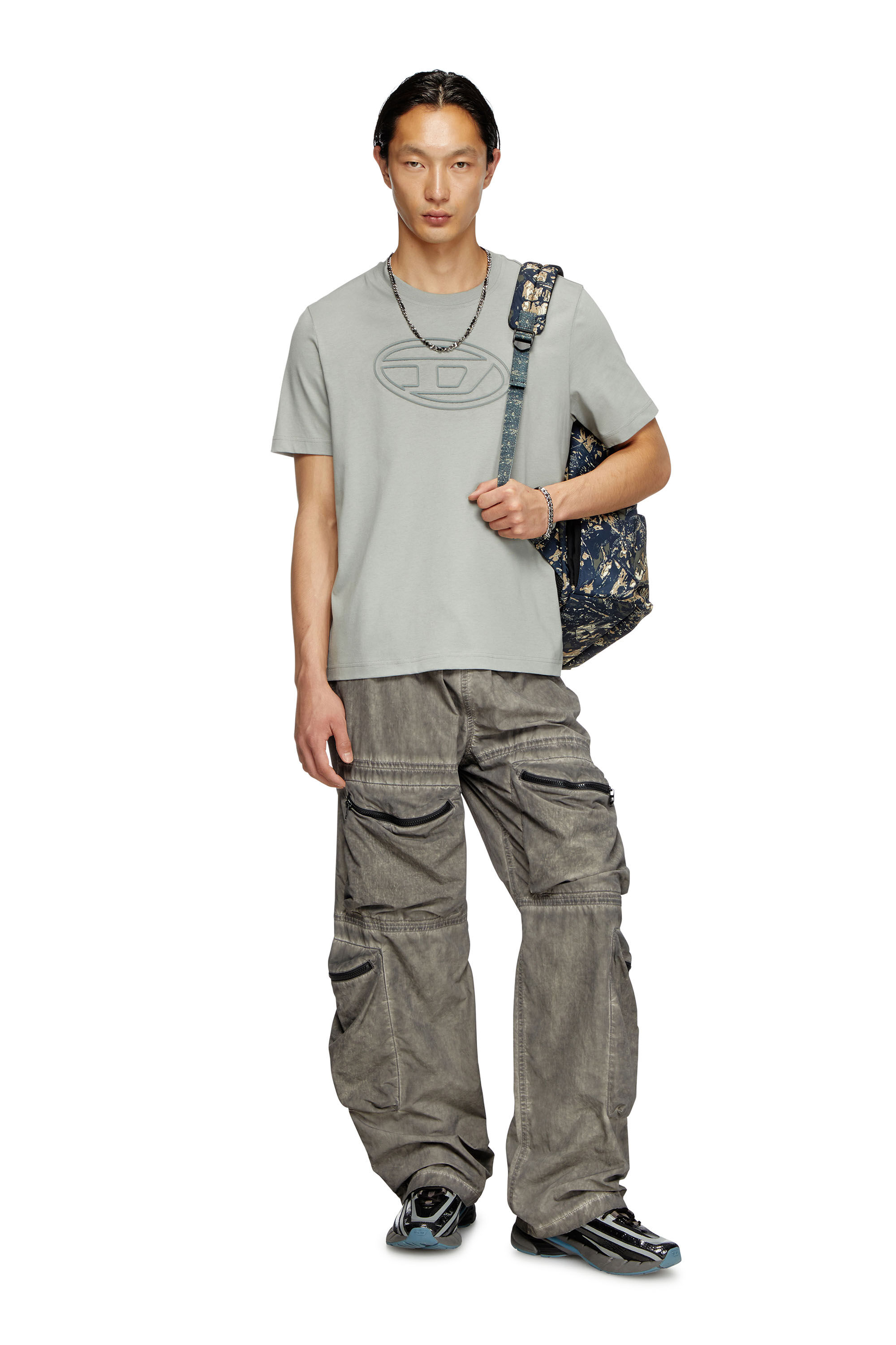 Diesel - T-ADJUST-BIGOVAL, Male's T-shirt with embossed Oval D in Light Grey - 1