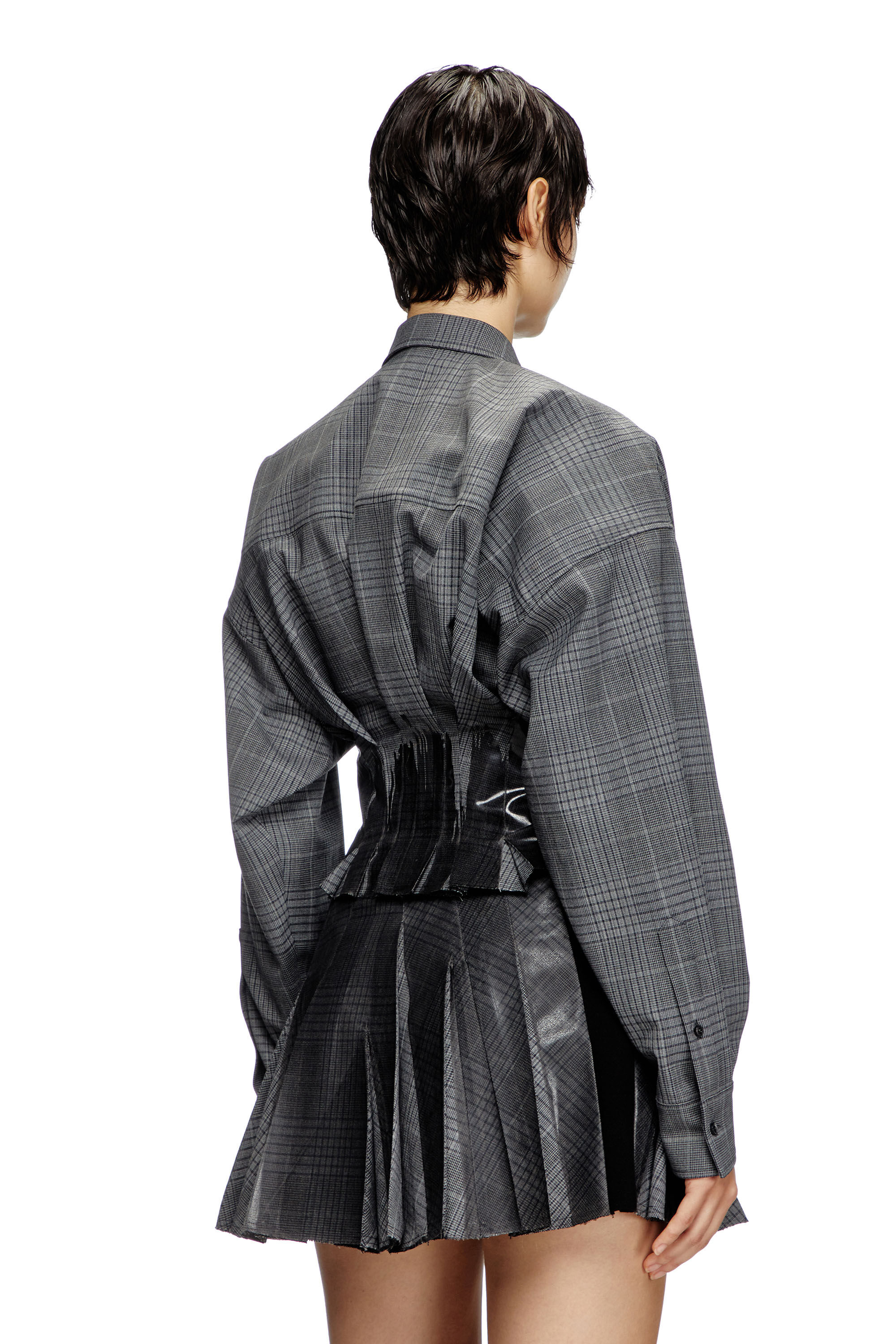 Diesel - C-ANBU, Veste-chemise avec épaules tombantes Prince-de-Galles Femme in Gris - 5