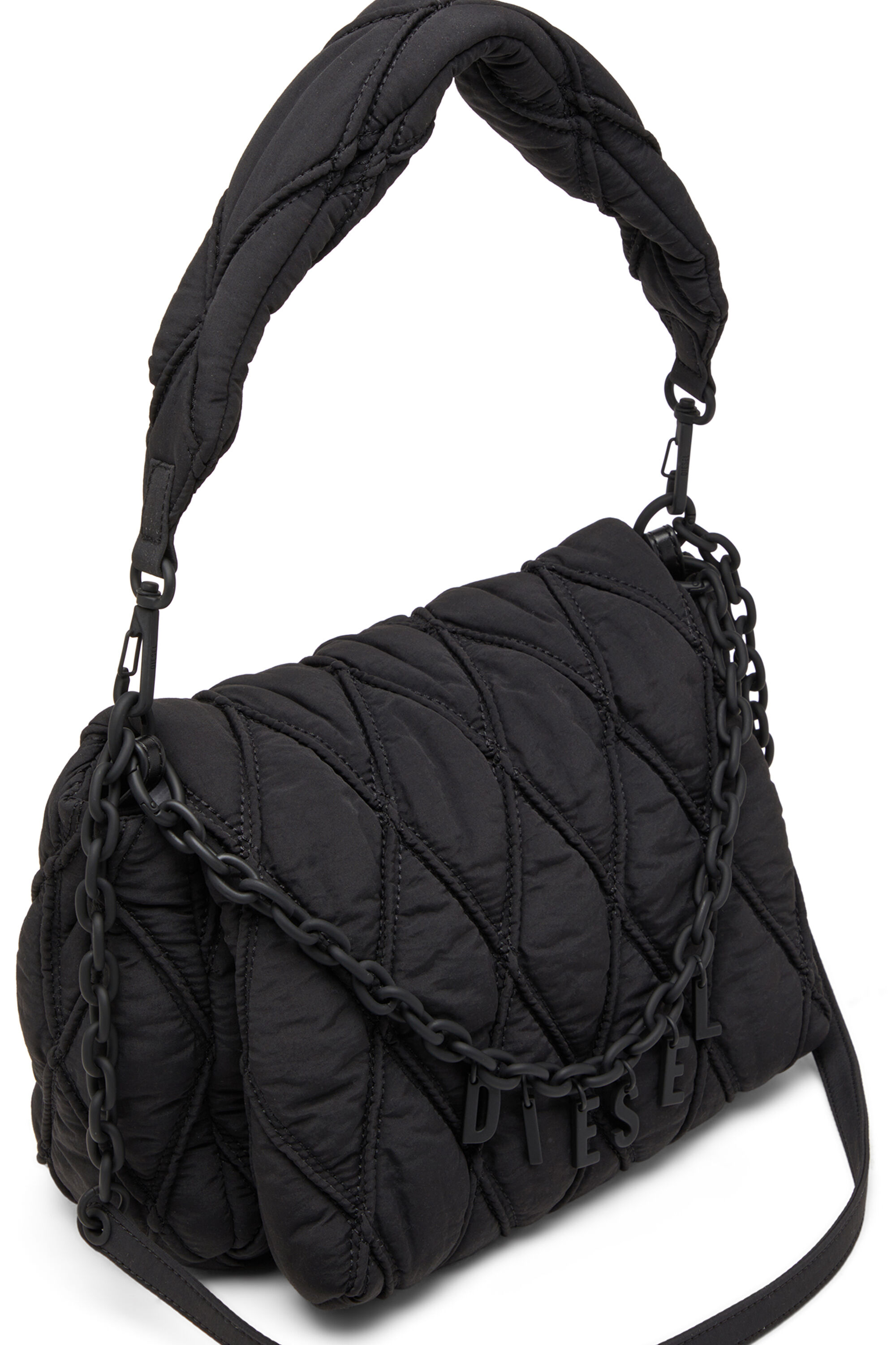 Women s Charm D M Shoulder bag in quilted nylon Black Diesel