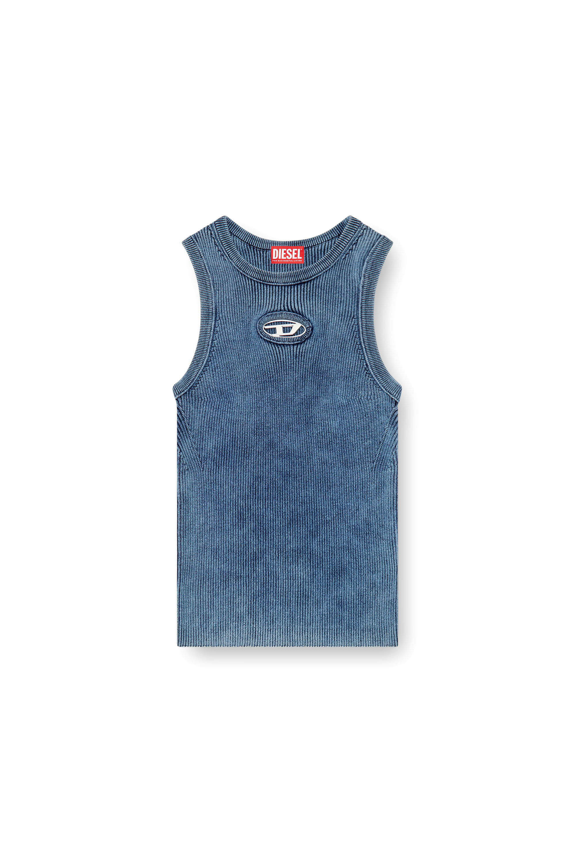 Diesel - M-ANCHOR-A-SL, Débardeur en maille côtelée avec Oval D Femme in Bleu - 2