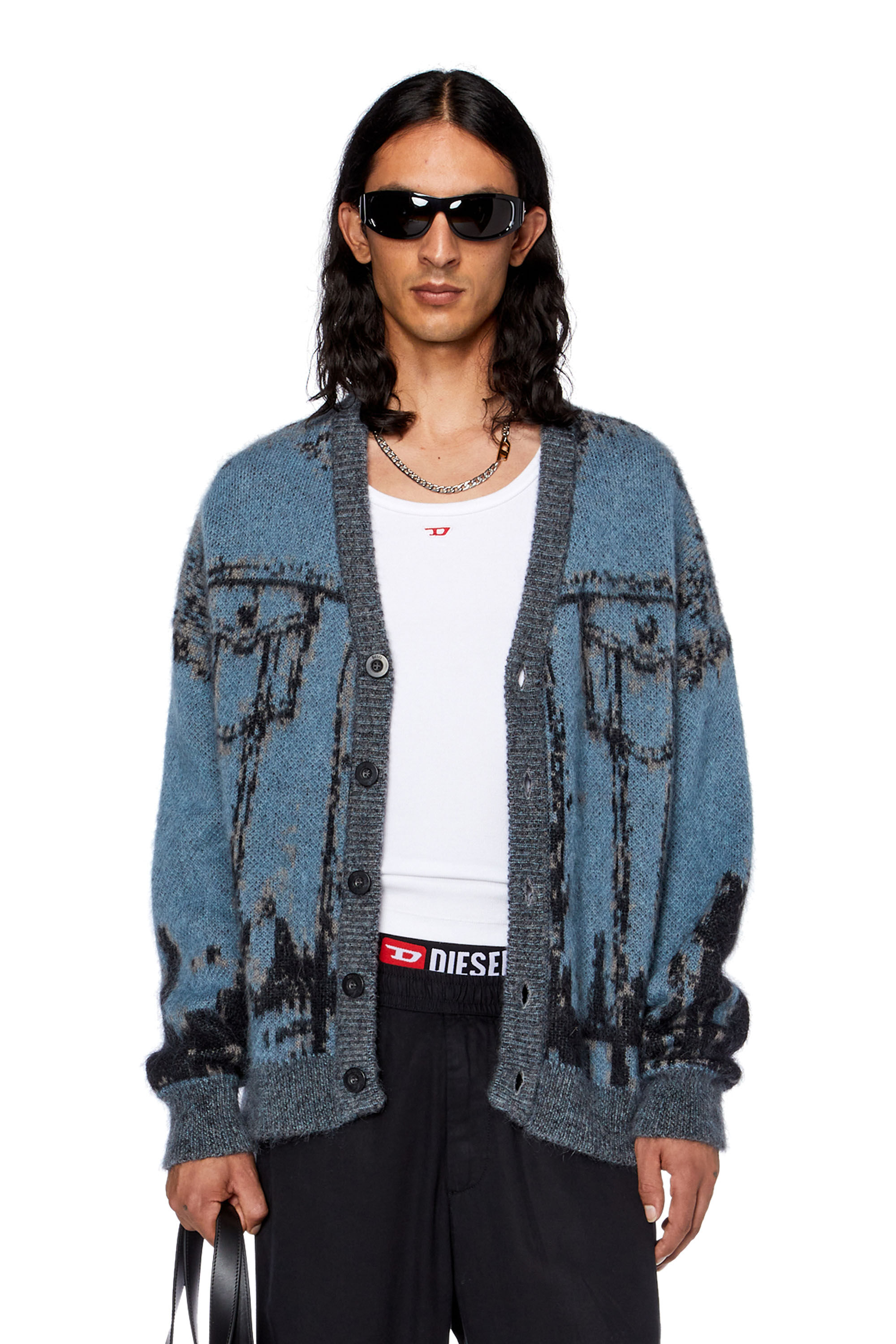 Diesel - K-PETALO, Male Knit cardigan with jacquard jeans motif in Multicolor - Image 3