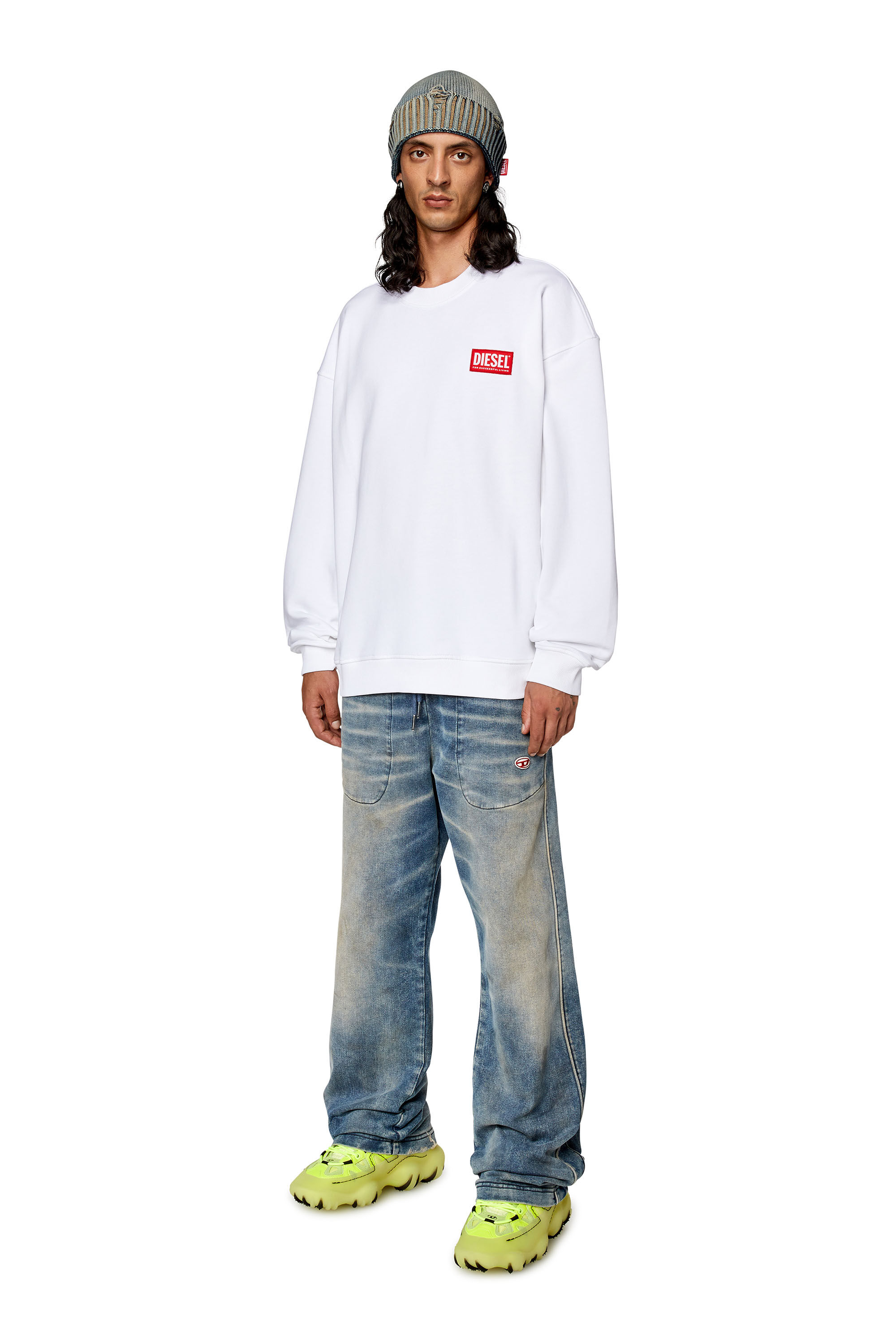 Men s Oversized sweatshirt with logo patch White Diesel