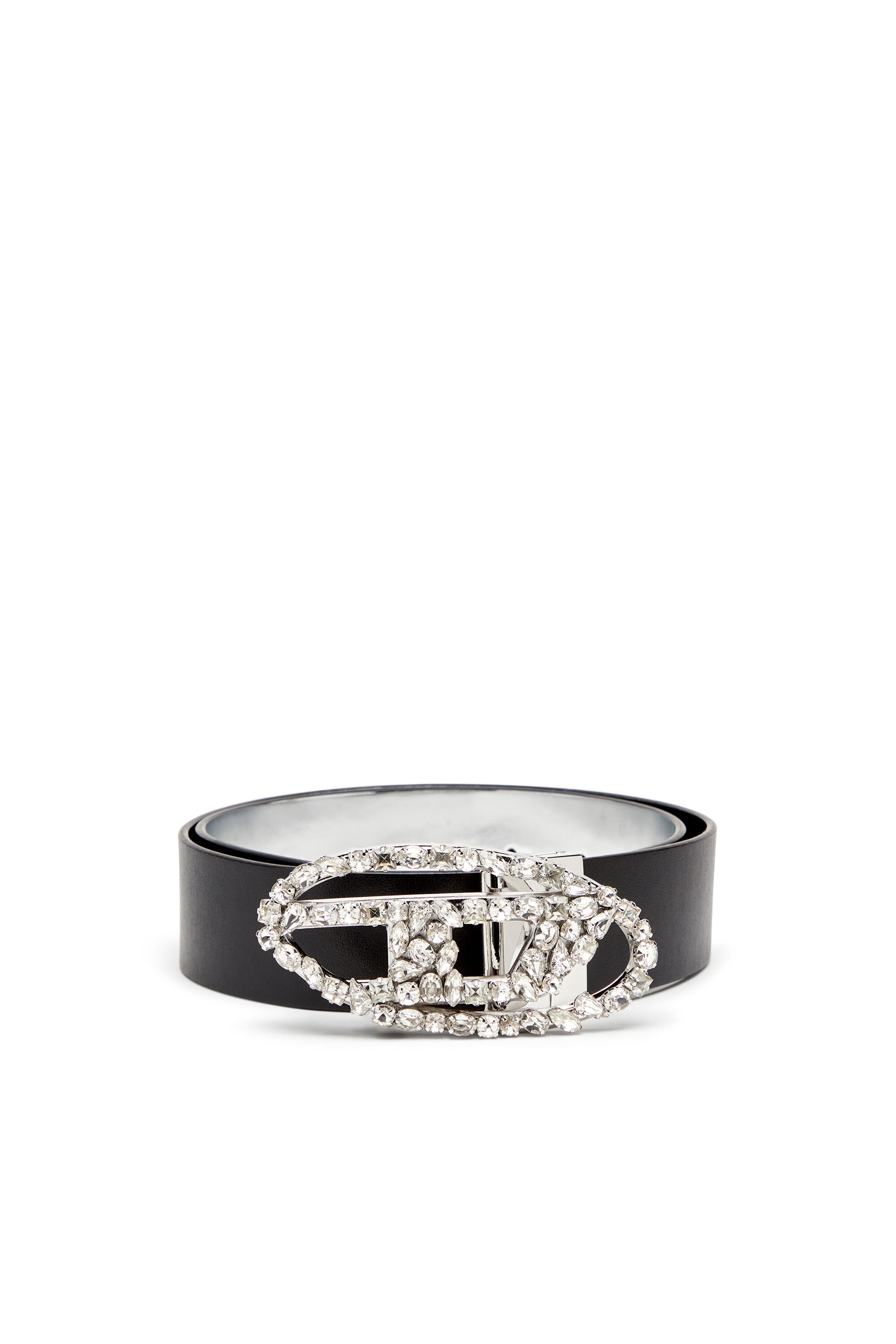 Diesel - B-1DR W REV, Female's Reversible leather belt with crystal buckle in Black - 1