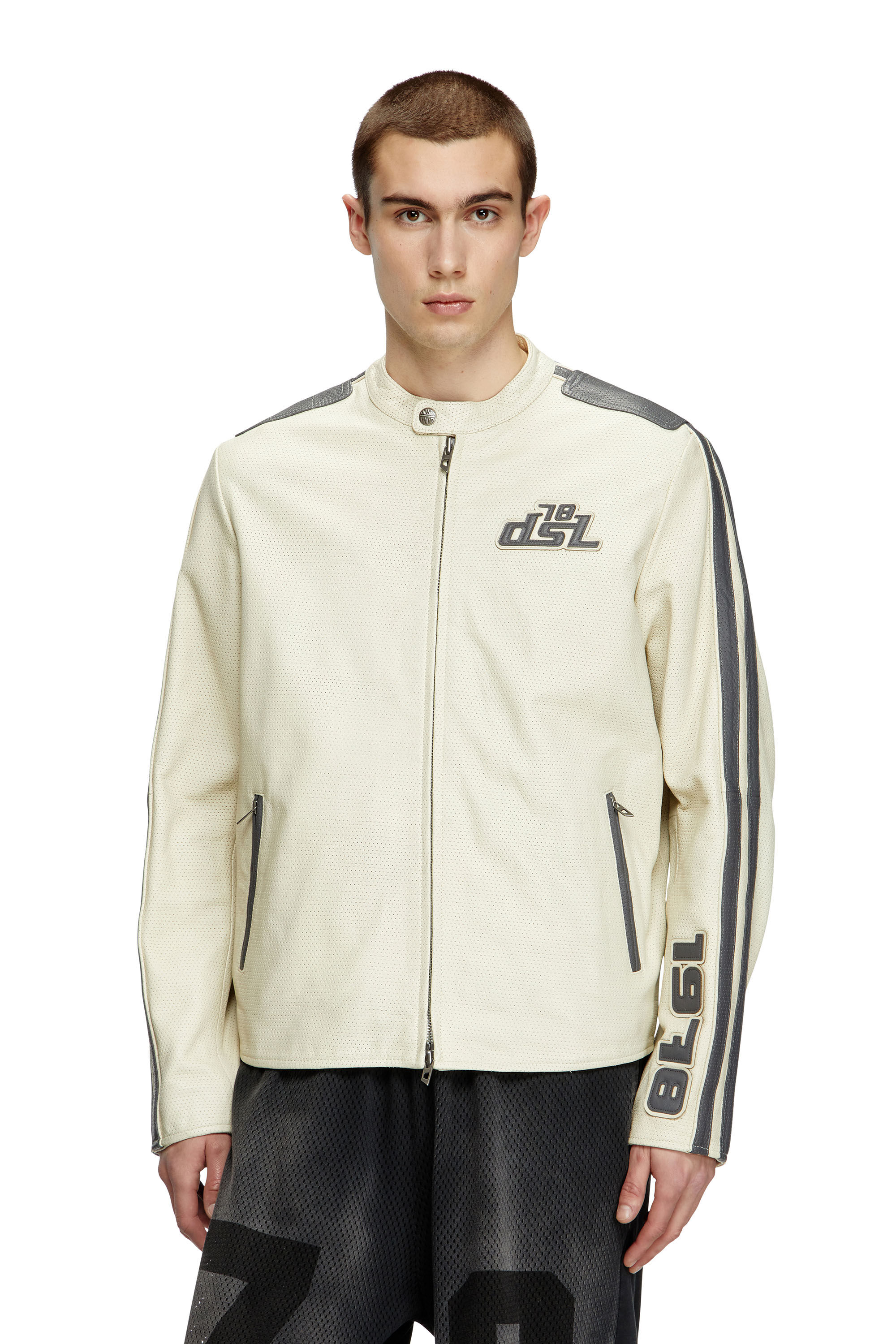 Diesel - L-POP, Veste de motard en cuir perforé Mixte in Blanc - 3