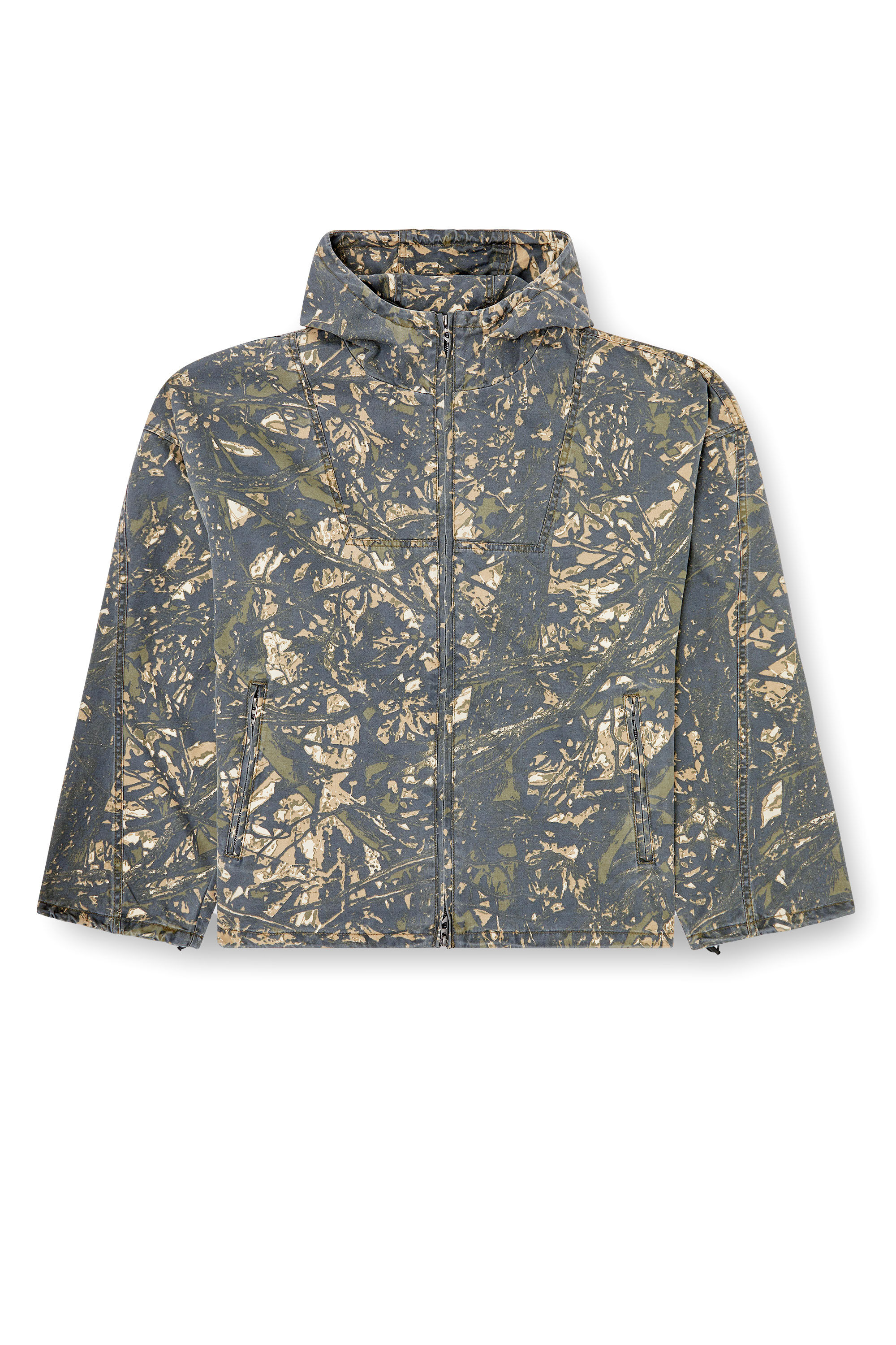Diesel - J-LINT, Male's Hooded jacket with camo print in Green/Brown - 2