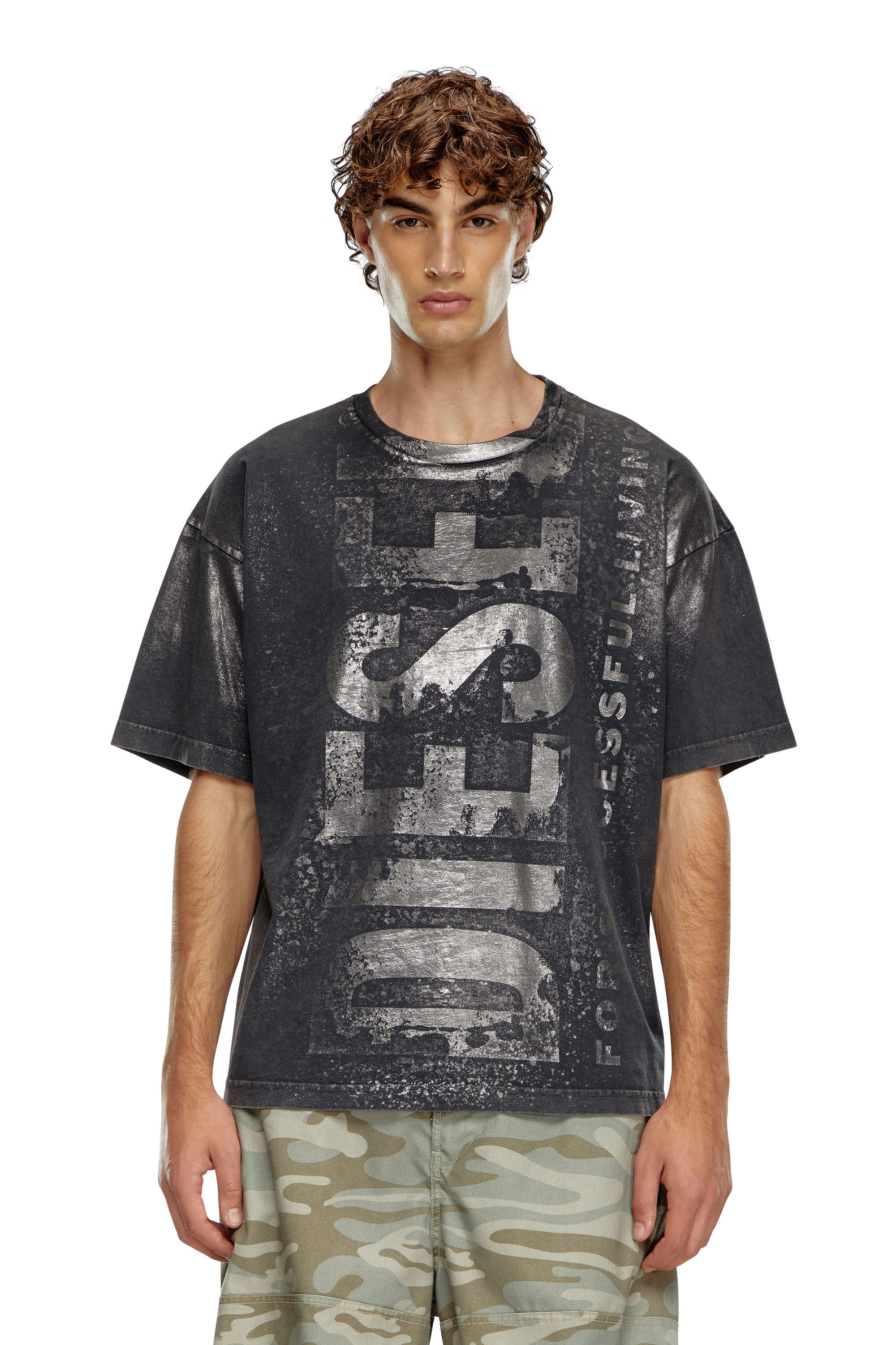 Diesel - T-BOXT-Q23, Male's Logo T-shirt with metallic effects in Black - 3