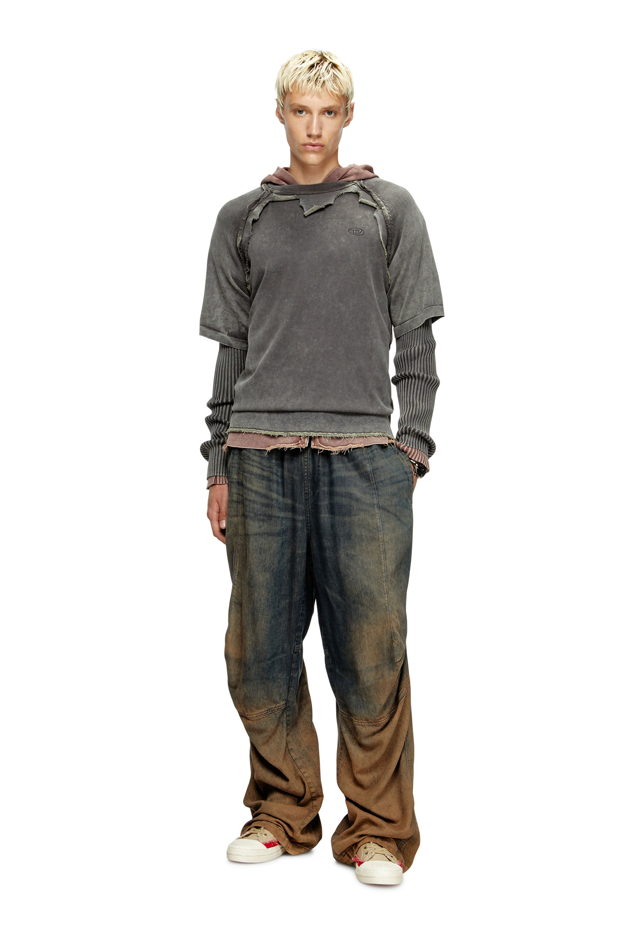Diesel - K-PETRO, Pull superposé avec effet destroy Homme in Gris - 1