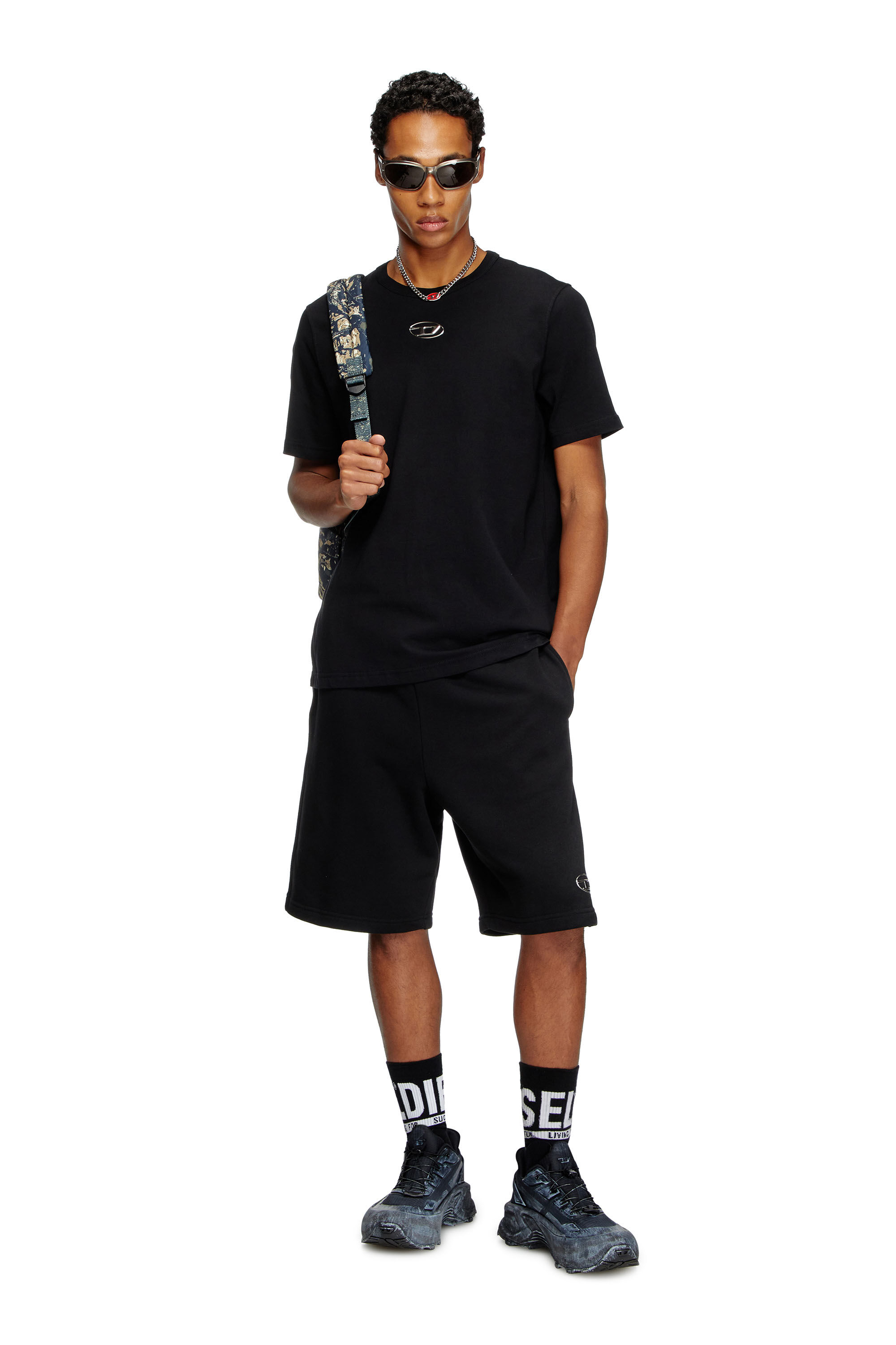 Diesel - P-MARSHY-OD, Male's Sweat shorts with silver Oval D in Black - 1